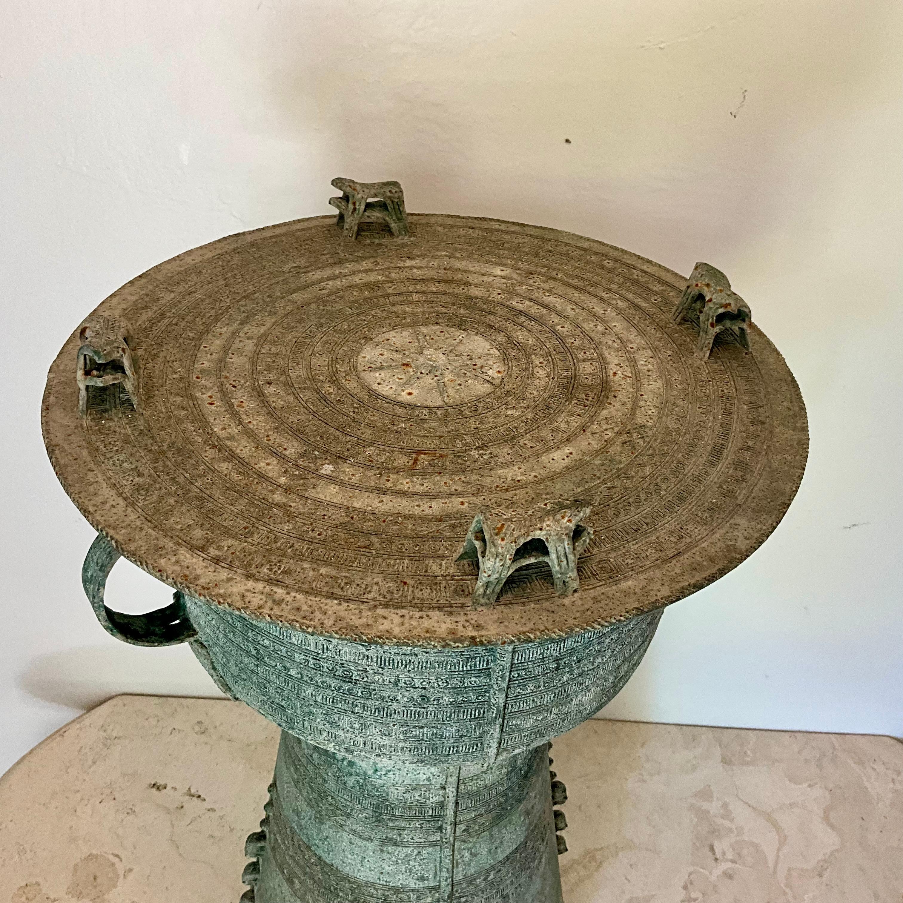 Tibetan South East Asian Bronze Rain Drum w/ Snail and Elephant Accents - Antique For Sale