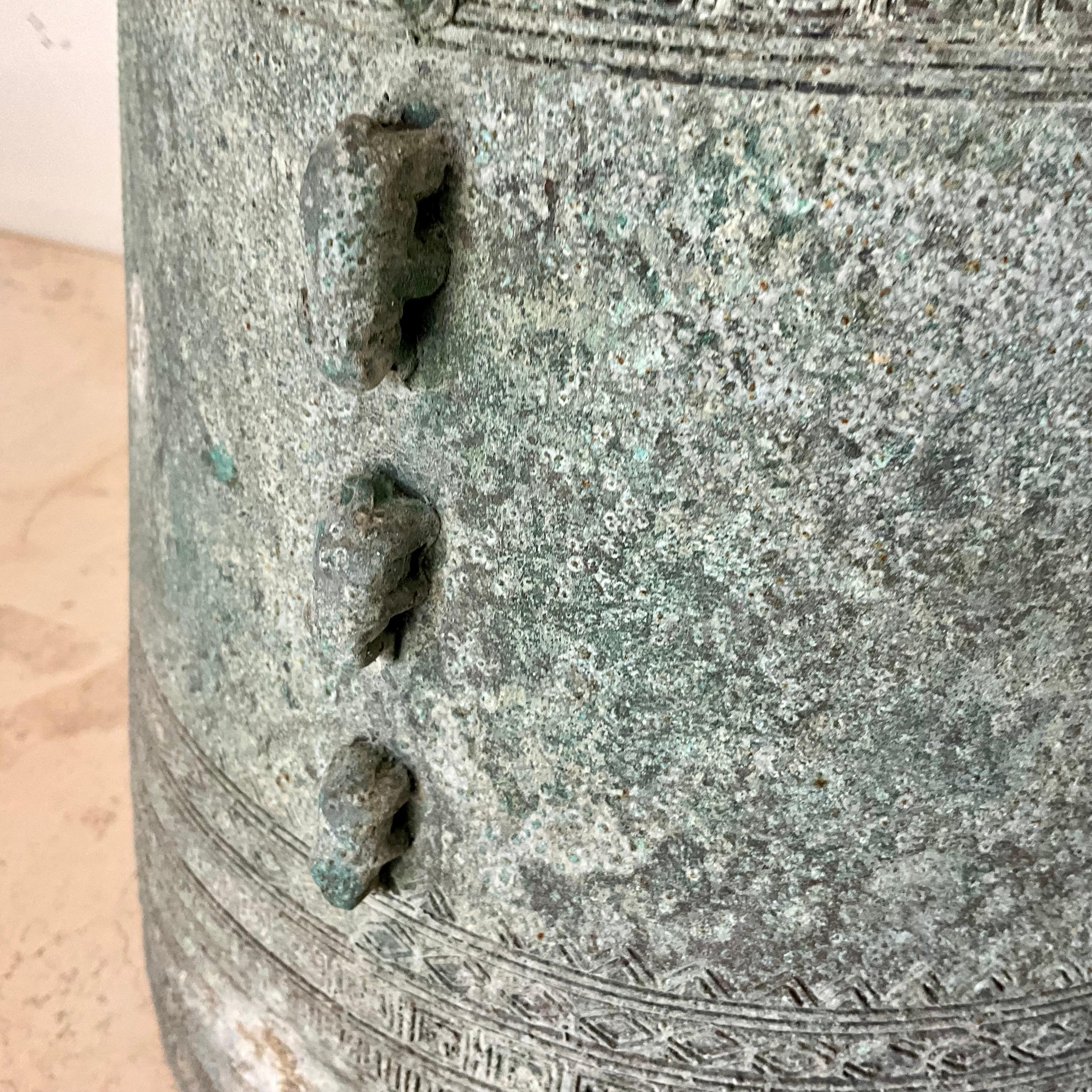 19th Century South East Asian Bronze Rain Drum w/ Snail and Elephant Accents - Antique For Sale