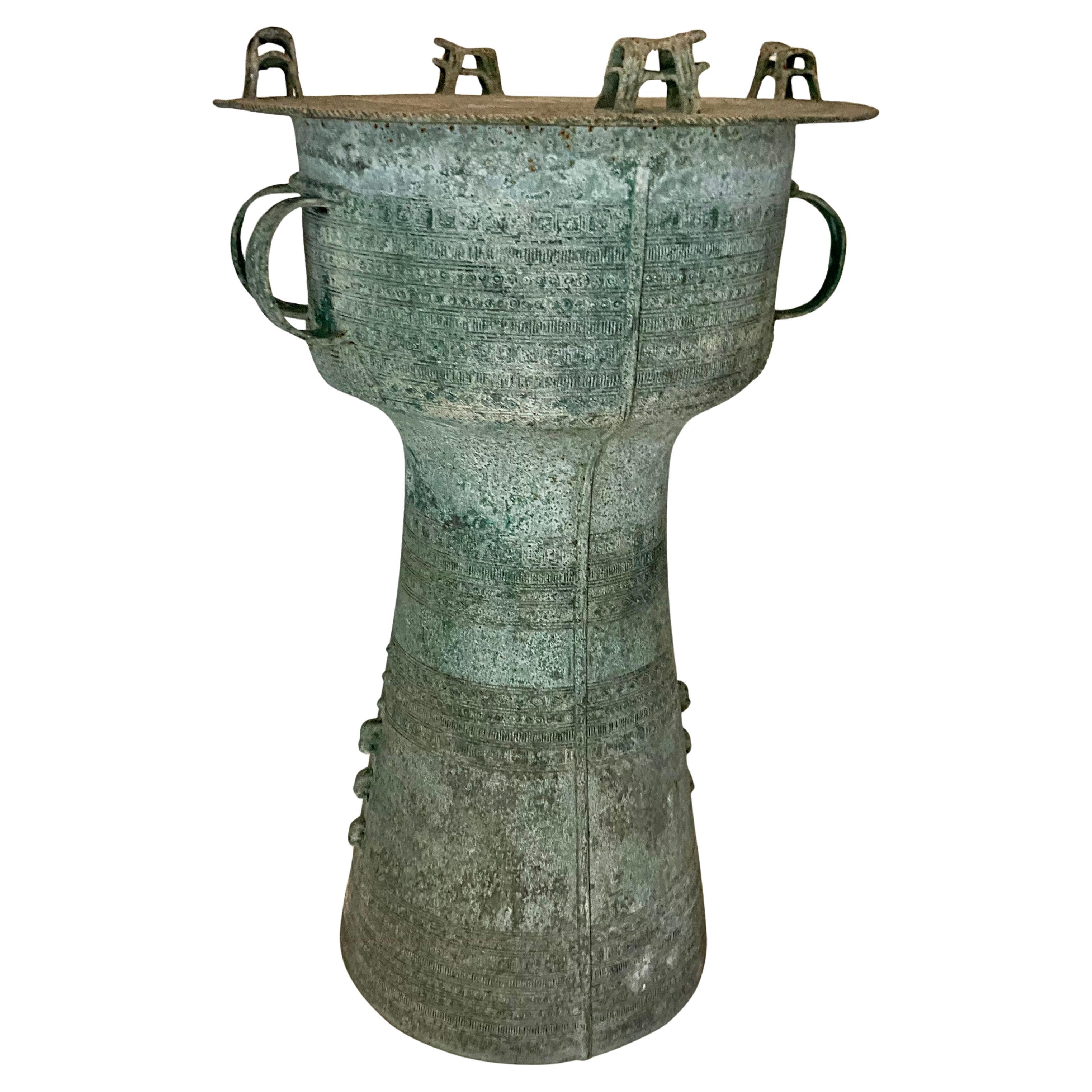 South East Asian Bronze Rain Drum w/ Snail and Elephant Accents - Antique For Sale
