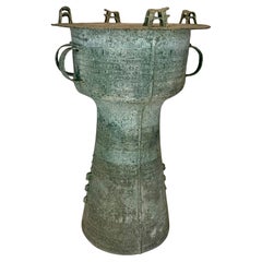 South East Asian Bronze Rain Drum w/ Snail and Elephant Accents - Antique