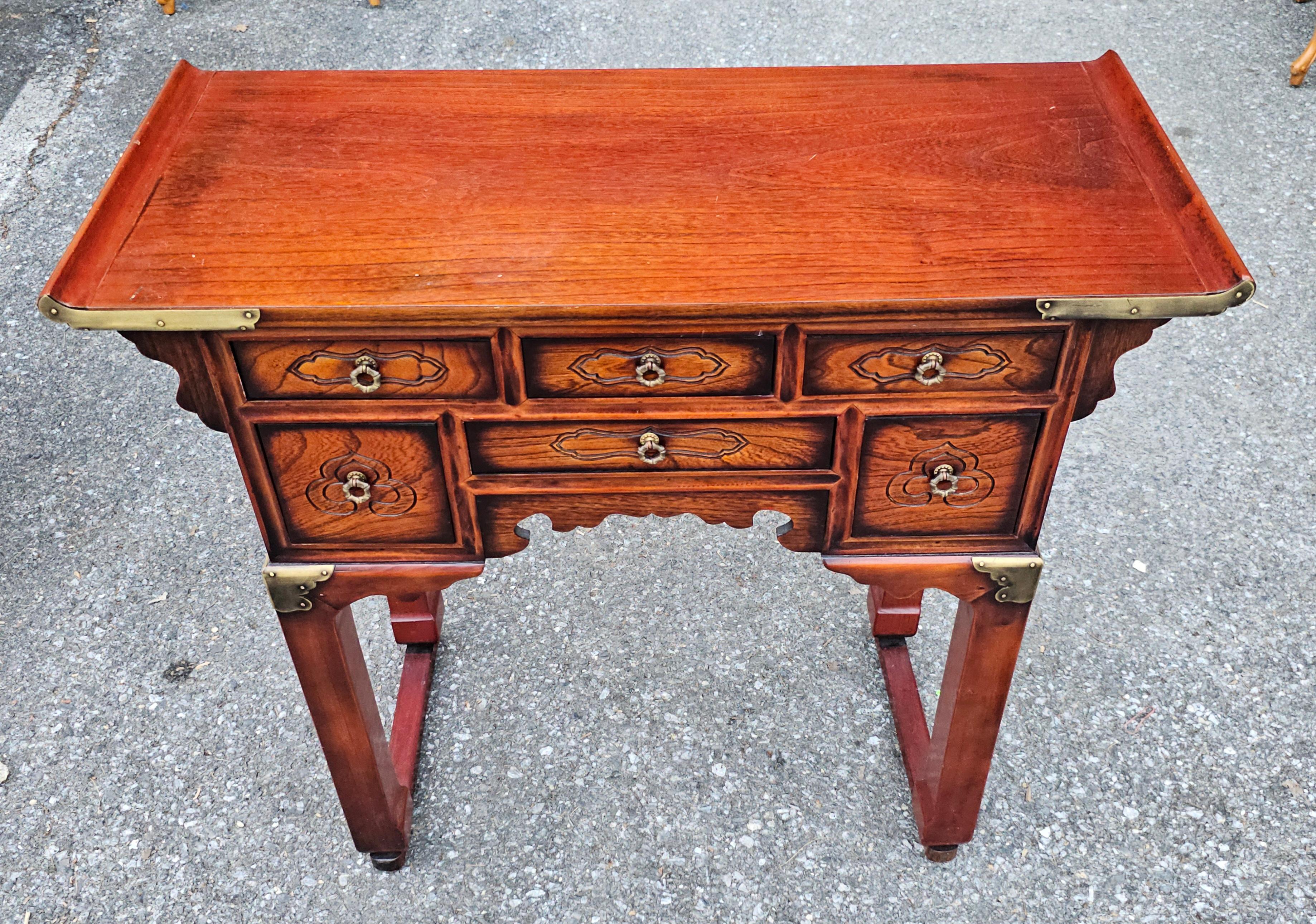 South East Asian / Korean Elmwood Five-Drawer Altar / Console Table fully Finished on all sides.
Measures 35