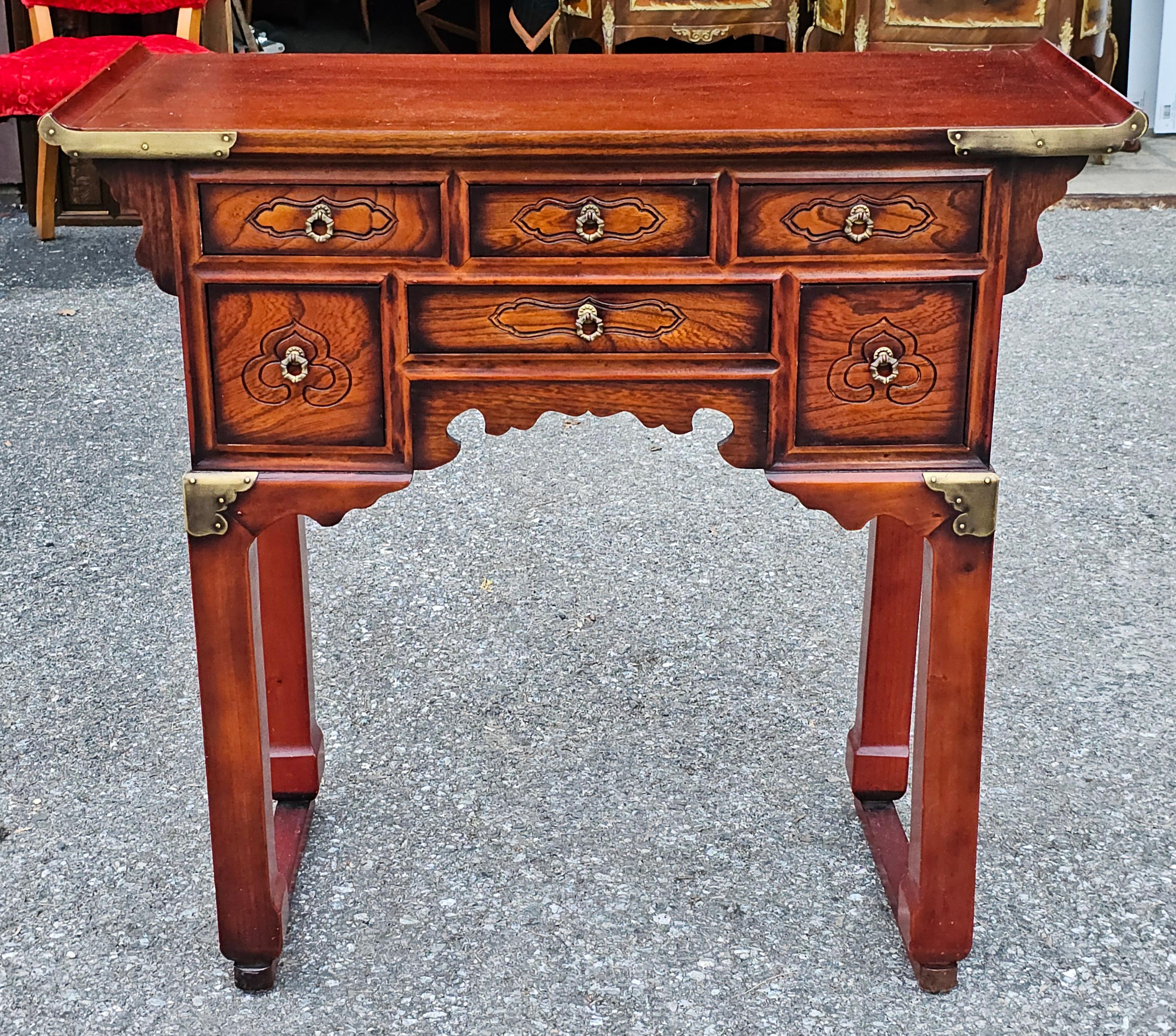 Stained South East Asian Elmwood Six-Drawer Altar / Console Table For Sale