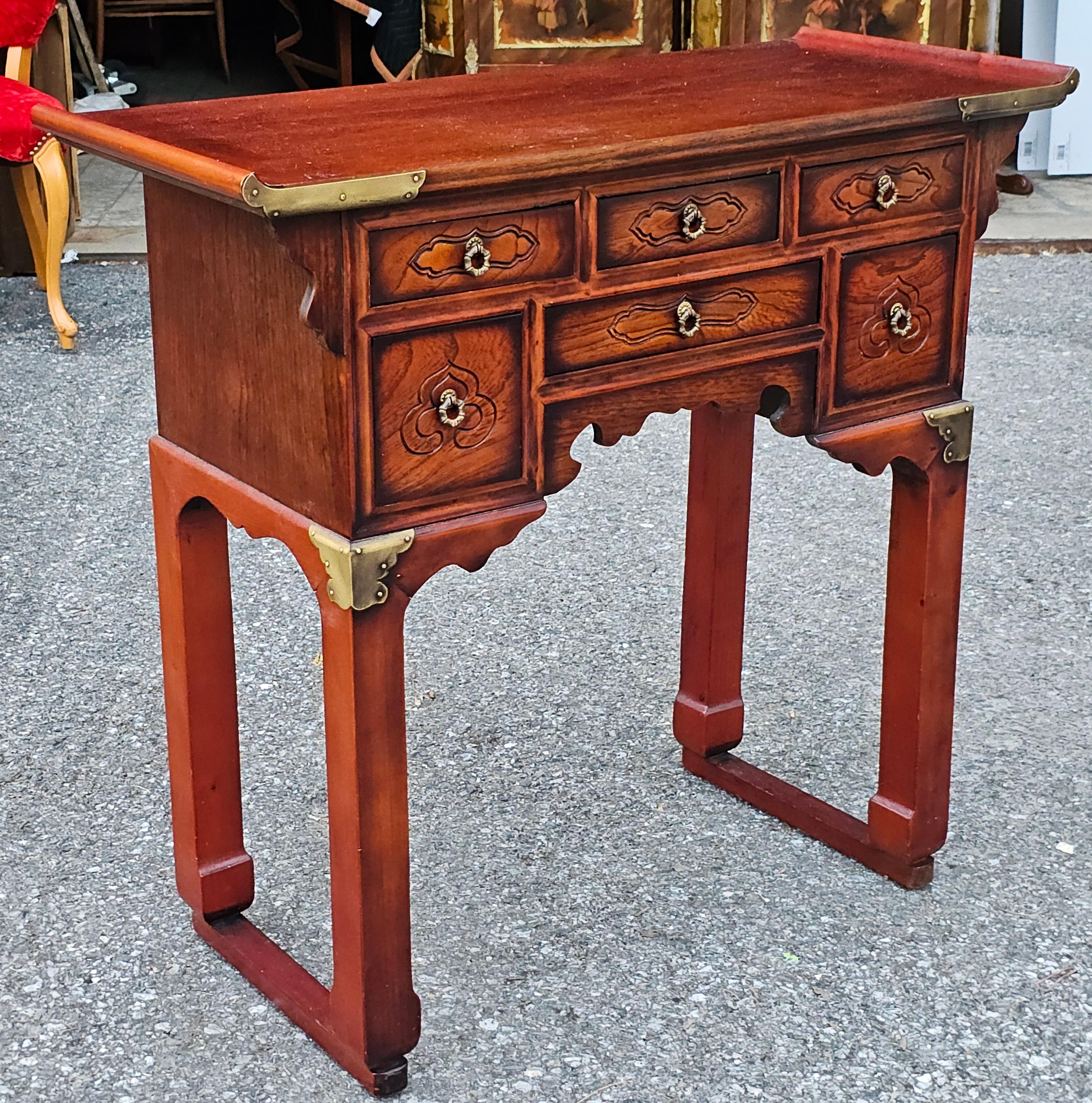 South East Asian Elmwood Six-Drawer Altar / Console Table In Good Condition For Sale In Germantown, MD