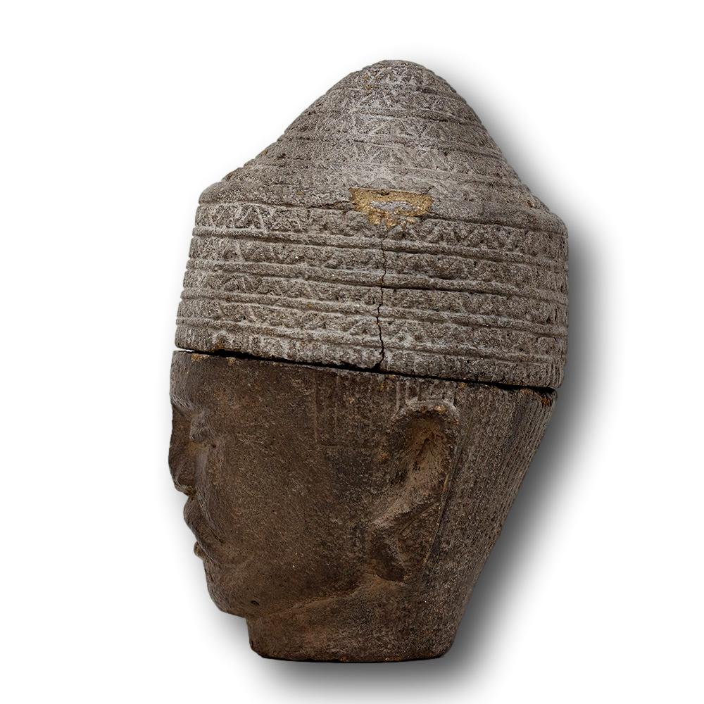 Qing South East Asian Grey Stone Head For Sale