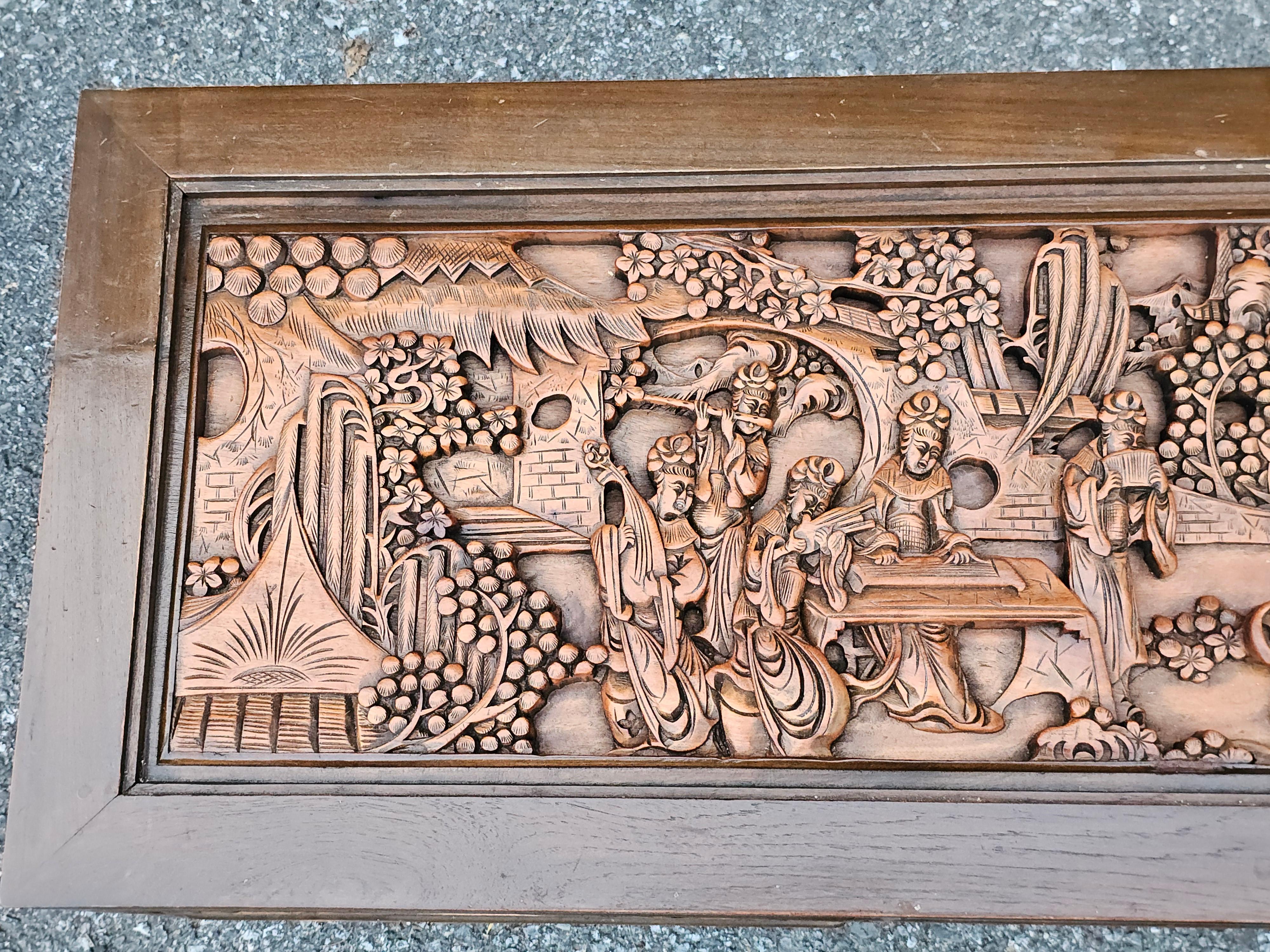 South East Asian Hand-Carved Five-Drawer Coffee Table with Glass Top Inset In Good Condition For Sale In Germantown, MD