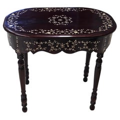 South East Asian Handcrafted Bone Inlay Rosewood Side Table