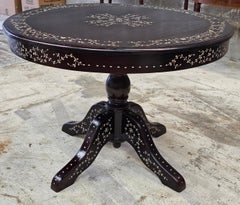 South East Asian Handcrafted Bone Marquetry Rosewood Center Table Breakfast Tabl
