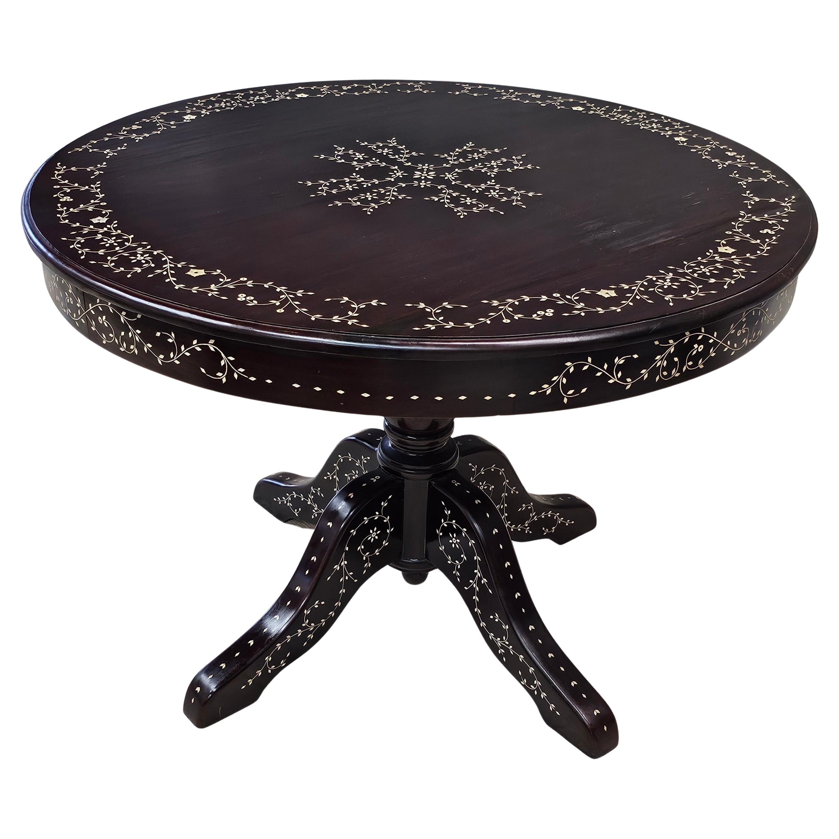 South East Asian Handcrafted Bone Marquetry Rosewood Center Table Breakfast Tabl