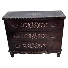 South East Asian Handcrafted Bone Marquetry Rosewood Chest of Drawers