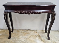 South East Asian Handcrafted Bone Marquetry Rosewood Console Table
