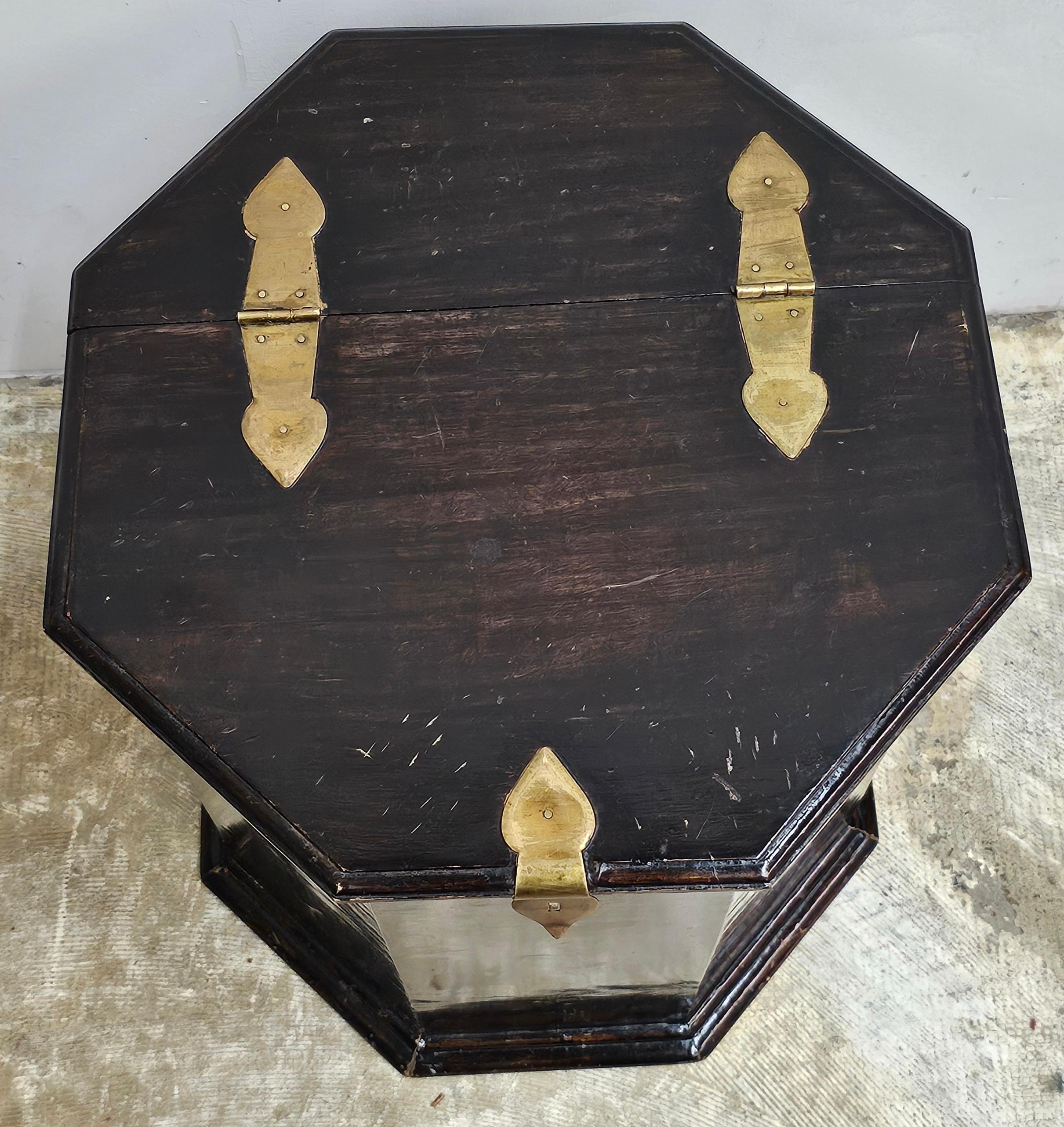 Hong Kong South East Asian Hardwood Brass Hinged Storage Side Table Cabinet For Sale