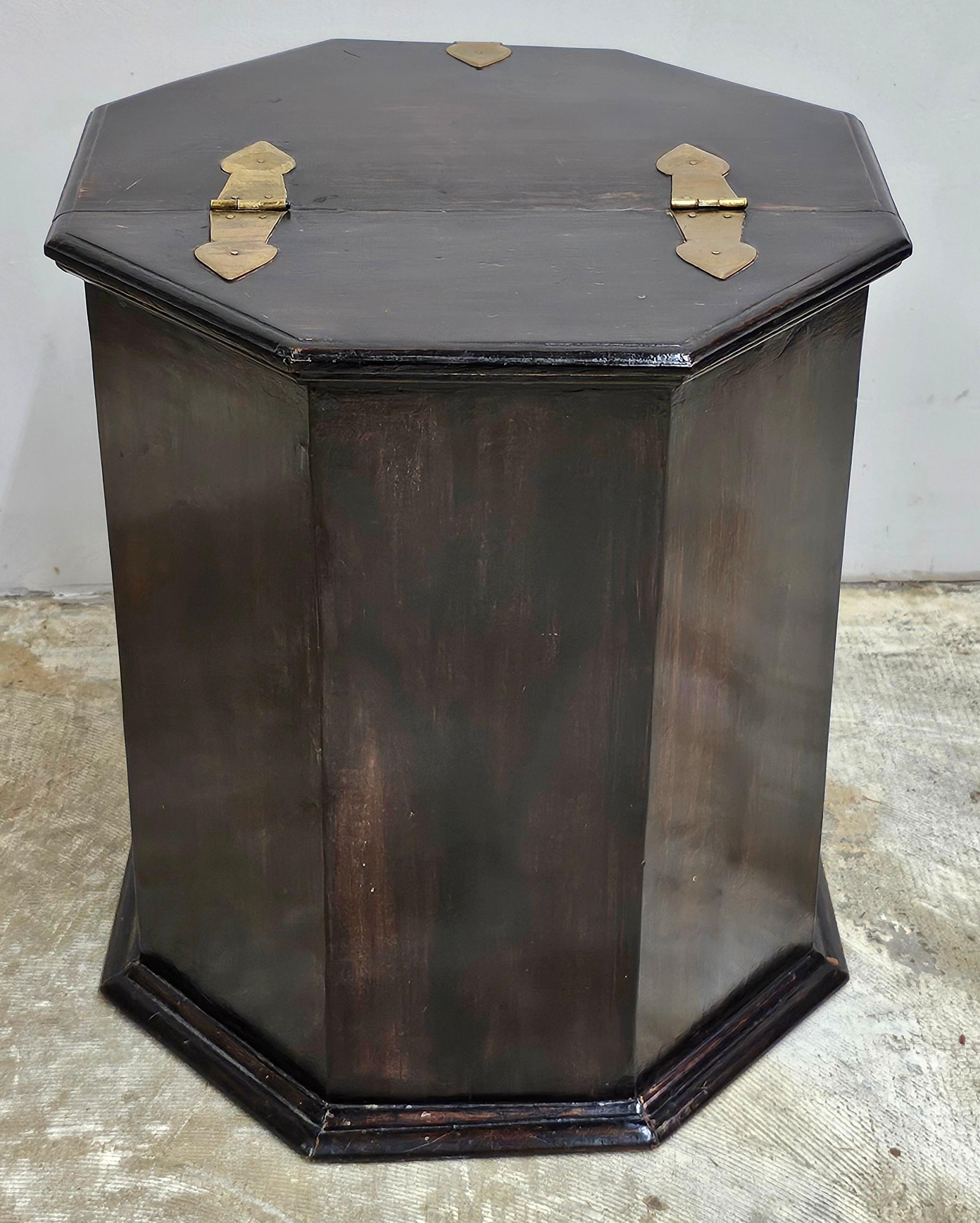 South East Asian Hardwood Brass Hinged Storage Side Table Cabinet In Good Condition For Sale In Germantown, MD