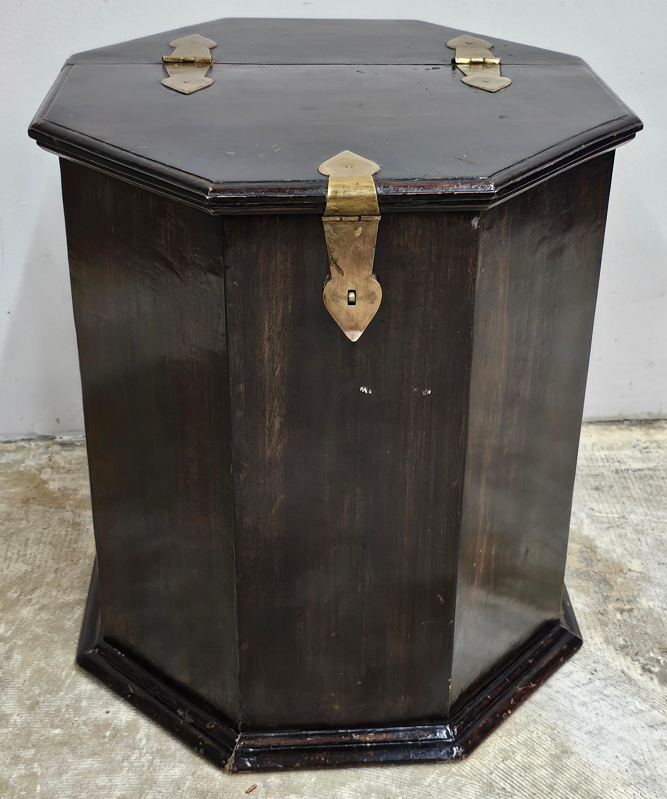 20th Century South East Asian Hardwood Brass Hinged Storage Side Table Cabinet For Sale