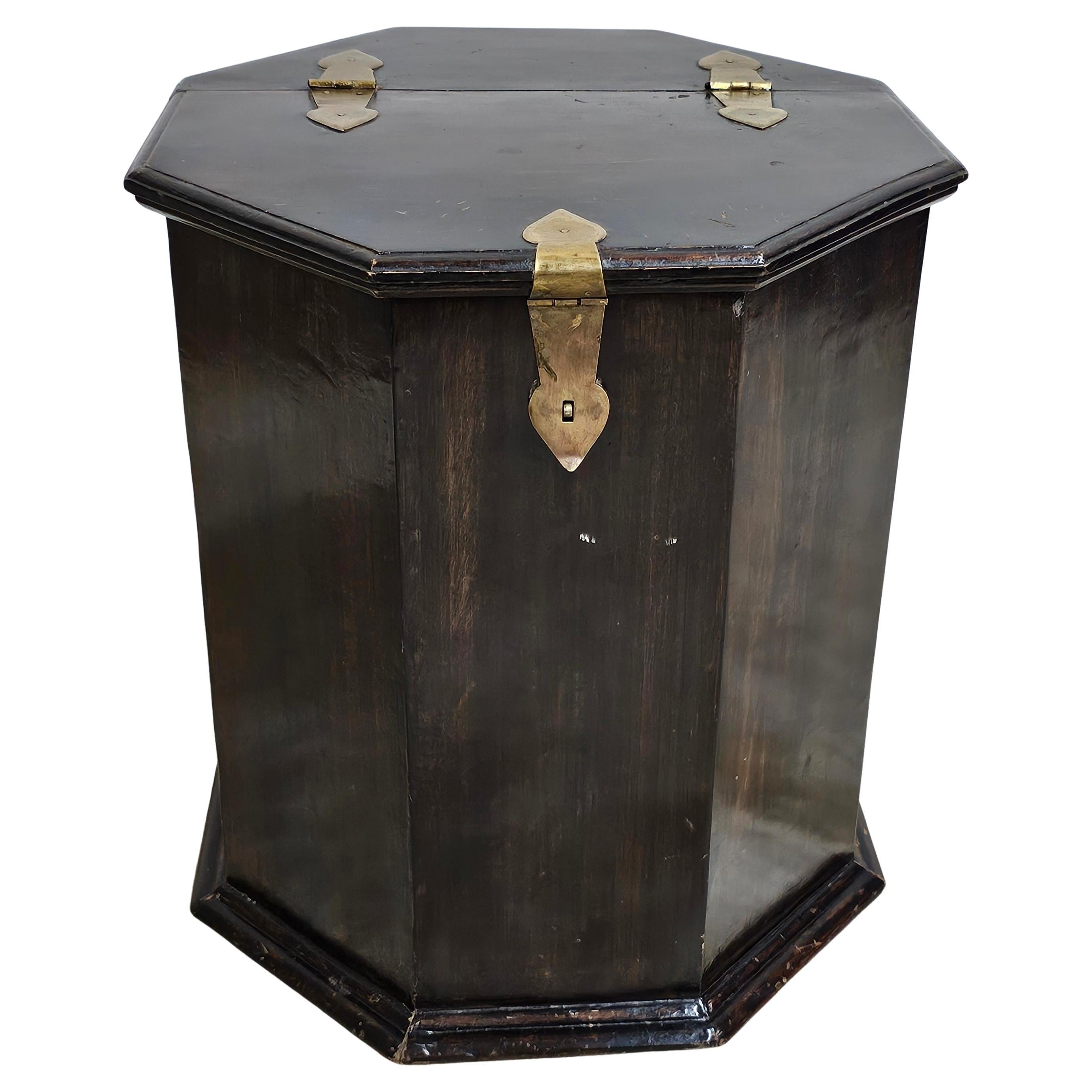 South East Asian Hardwood Brass Hinged Storage Side Table Cabinet For Sale