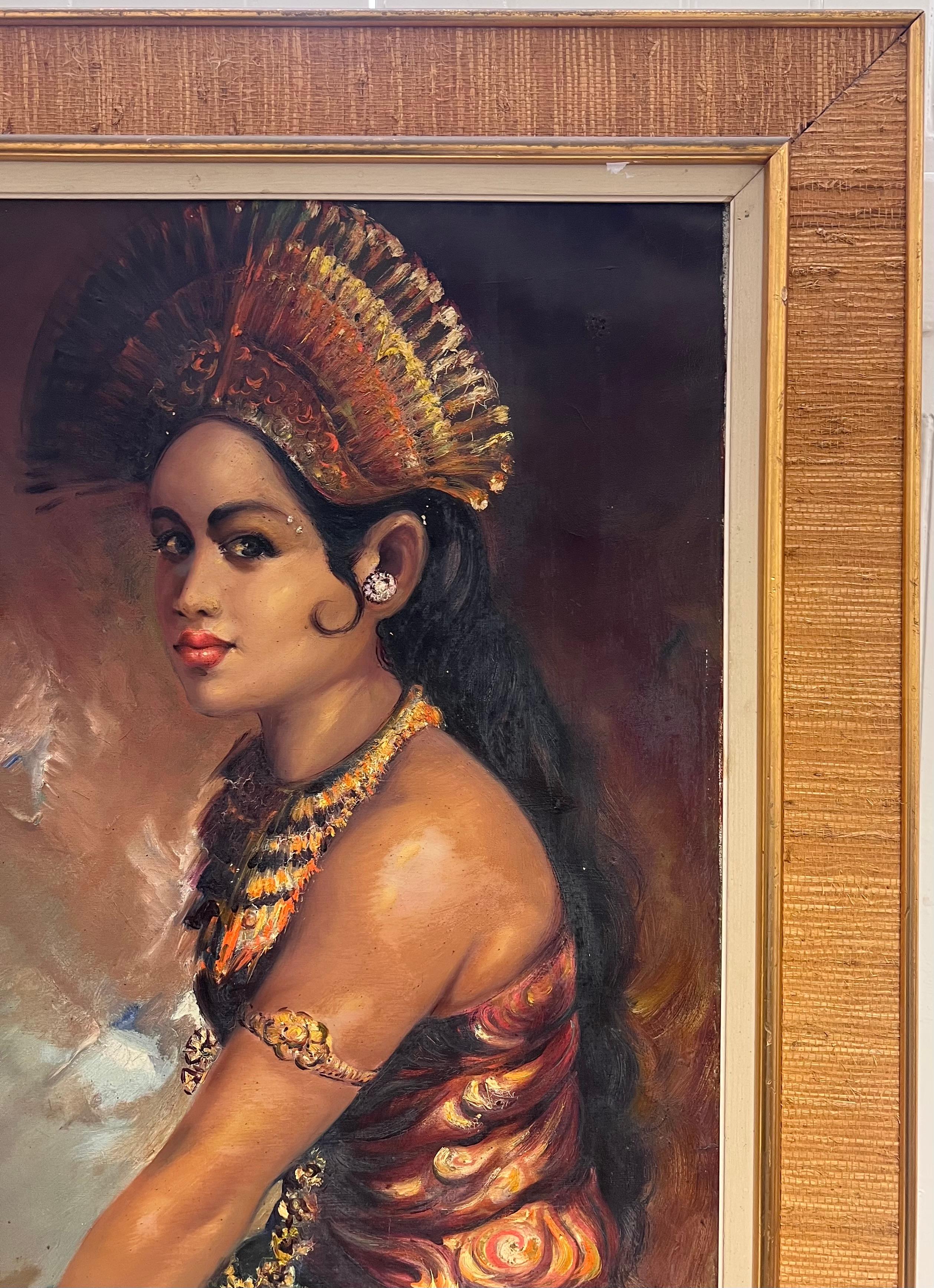 Großes Ölporträt der 1960er Jahre von Bali Südostasien Dame in traditioneller Kleidung im Angebot 5