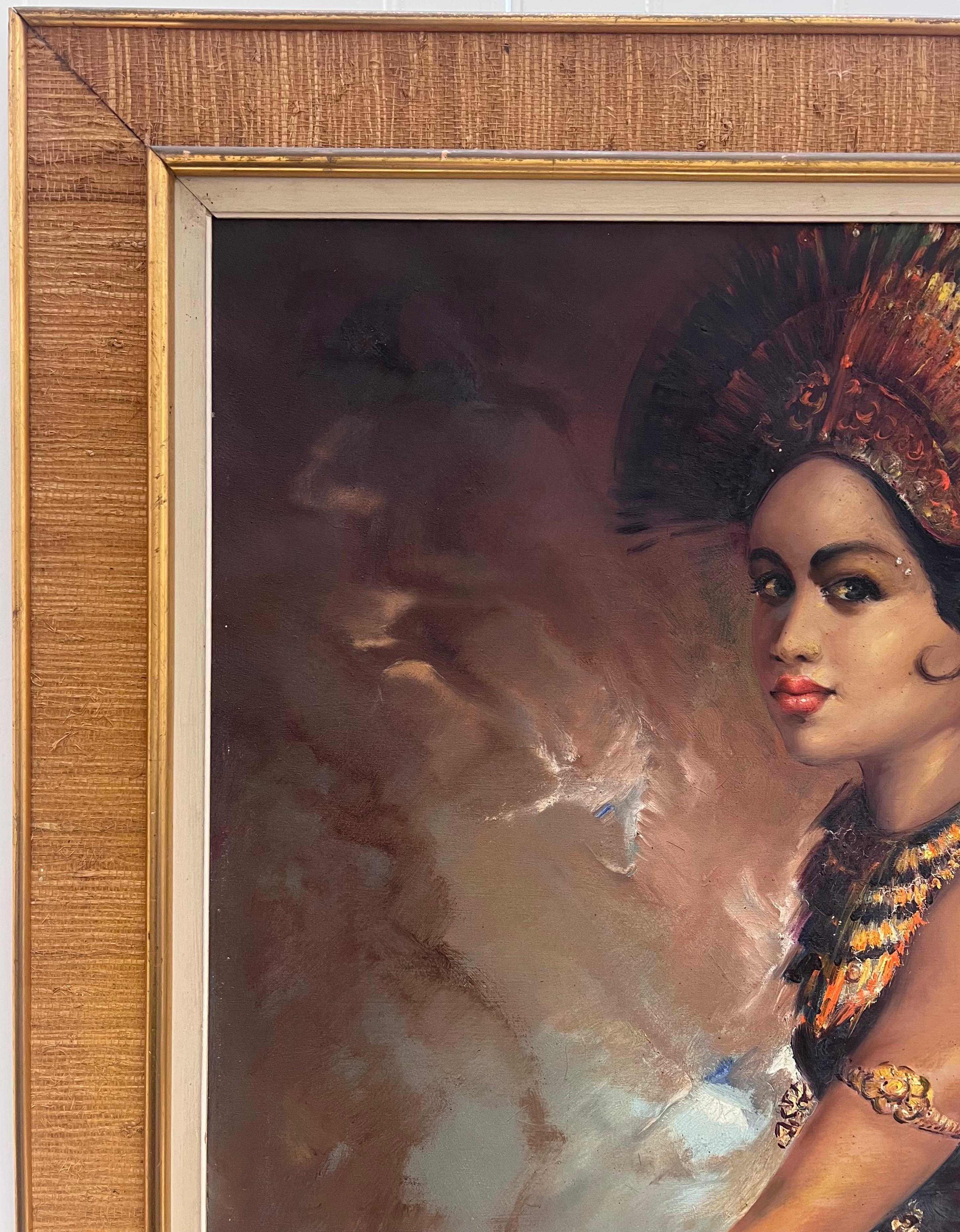 Großes Ölporträt der 1960er Jahre von Bali Südostasien Dame in traditioneller Kleidung (Impressionismus), Painting, von South East Asian