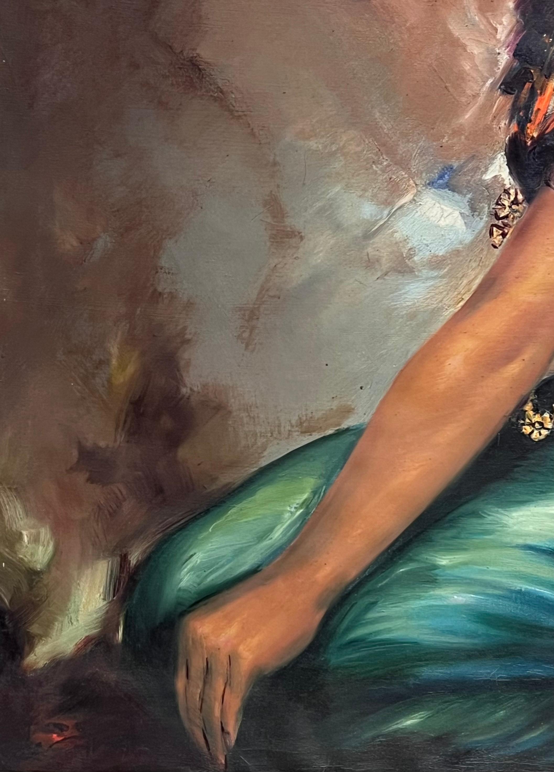 Porträt einer Dame in traditioneller Kleidung
Bali? Südostasien?
ca. 1960er Jahre
Öl auf Leinwand, gerahmt im Originalrahmen
Gerahmt: 44 x 34 Zoll
Leinwand: 36 x 26 Zoll
Provenienz: Privatsammlung, Großbritannien
Condit: sehr guter Zustand

Für