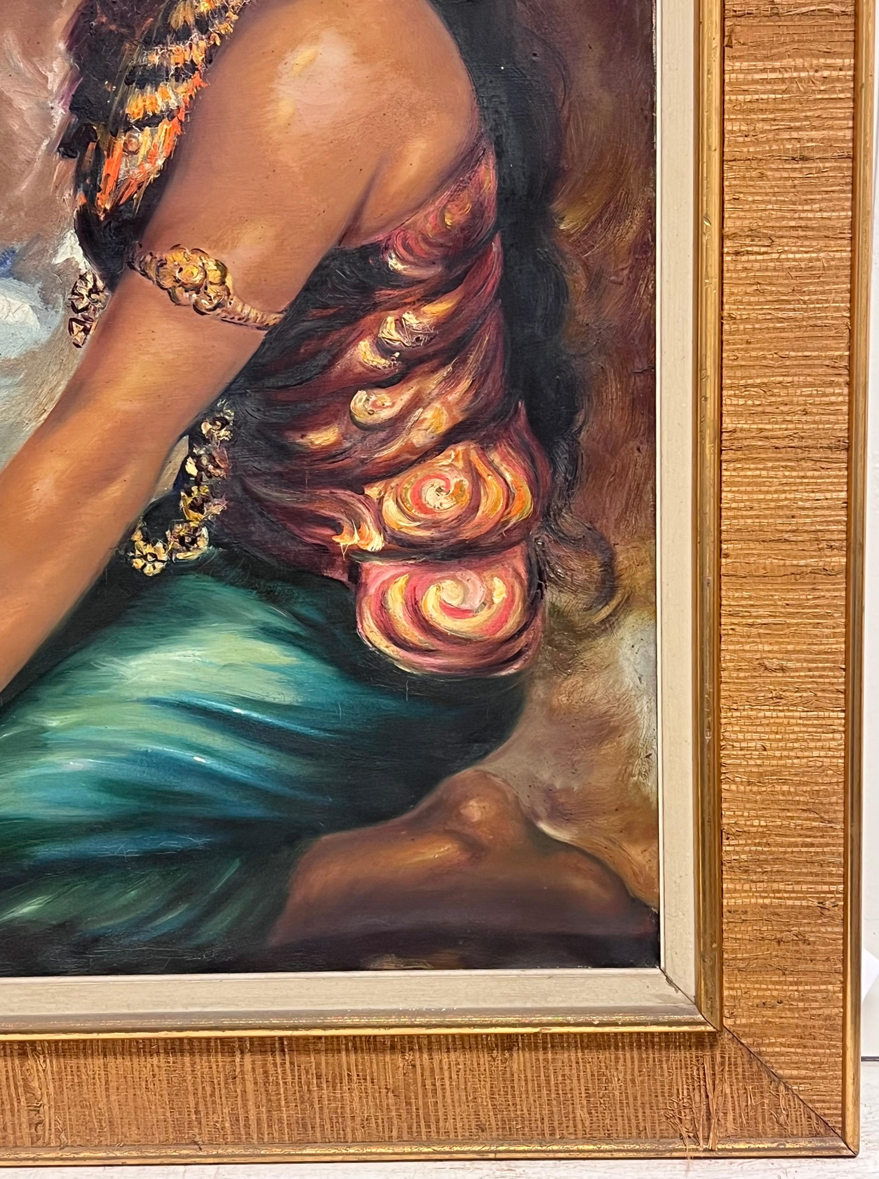 Großes Ölporträt der 1960er Jahre von Bali Südostasien Dame in traditioneller Kleidung im Angebot 1