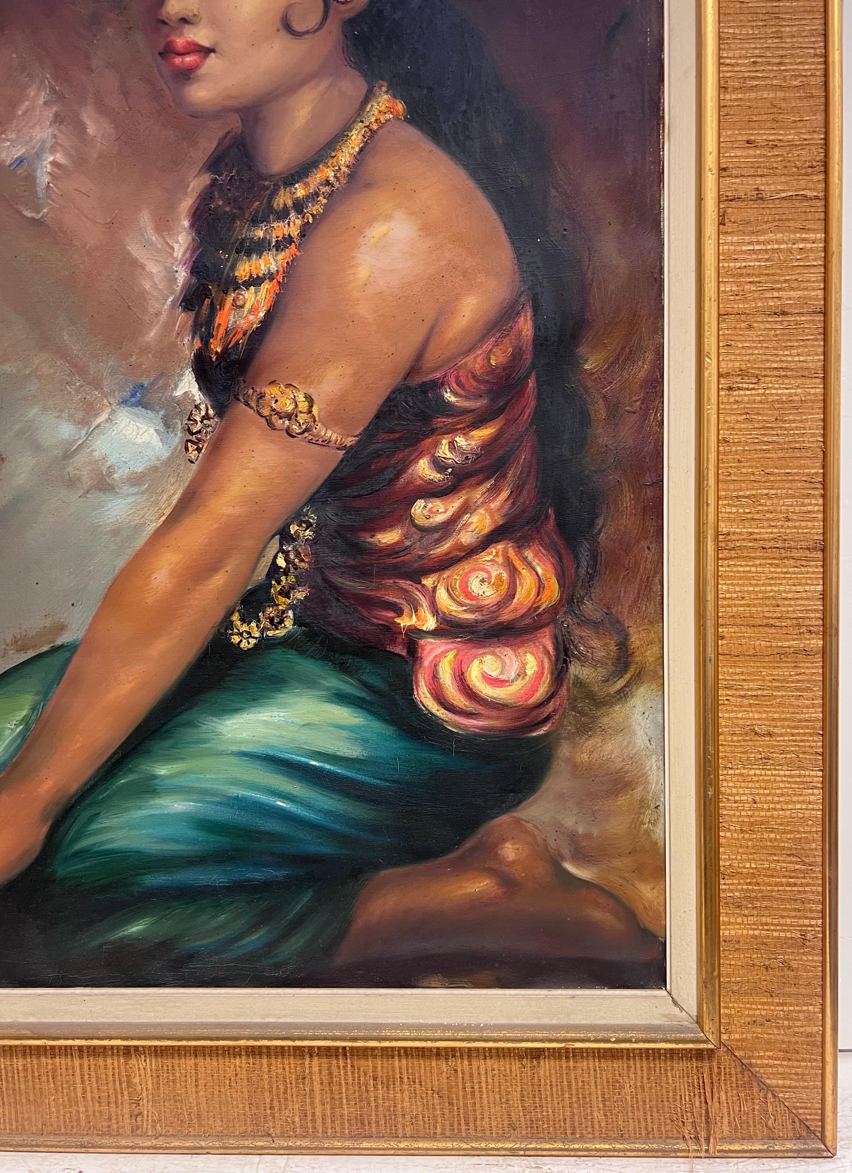 Großes Ölporträt der 1960er Jahre von Bali Südostasien Dame in traditioneller Kleidung im Angebot 4