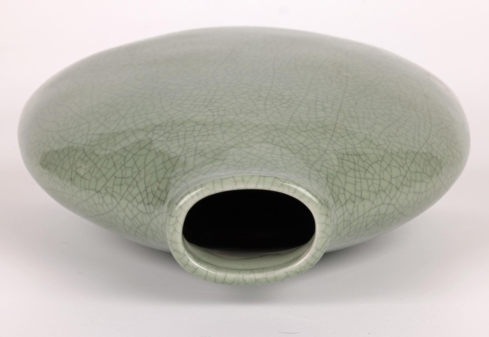 South East Asian Porcelain Celadon Glazed Craquelure Bottle Vase For Sale 1