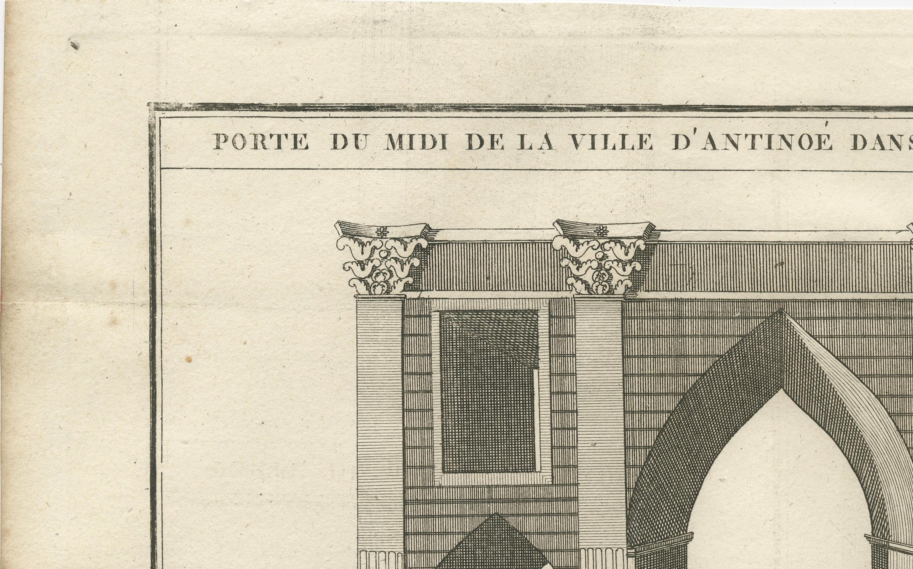 Engraved South Gate of Antinoë – Architectural Engraving, Upper Egypt, c.1790 For Sale
