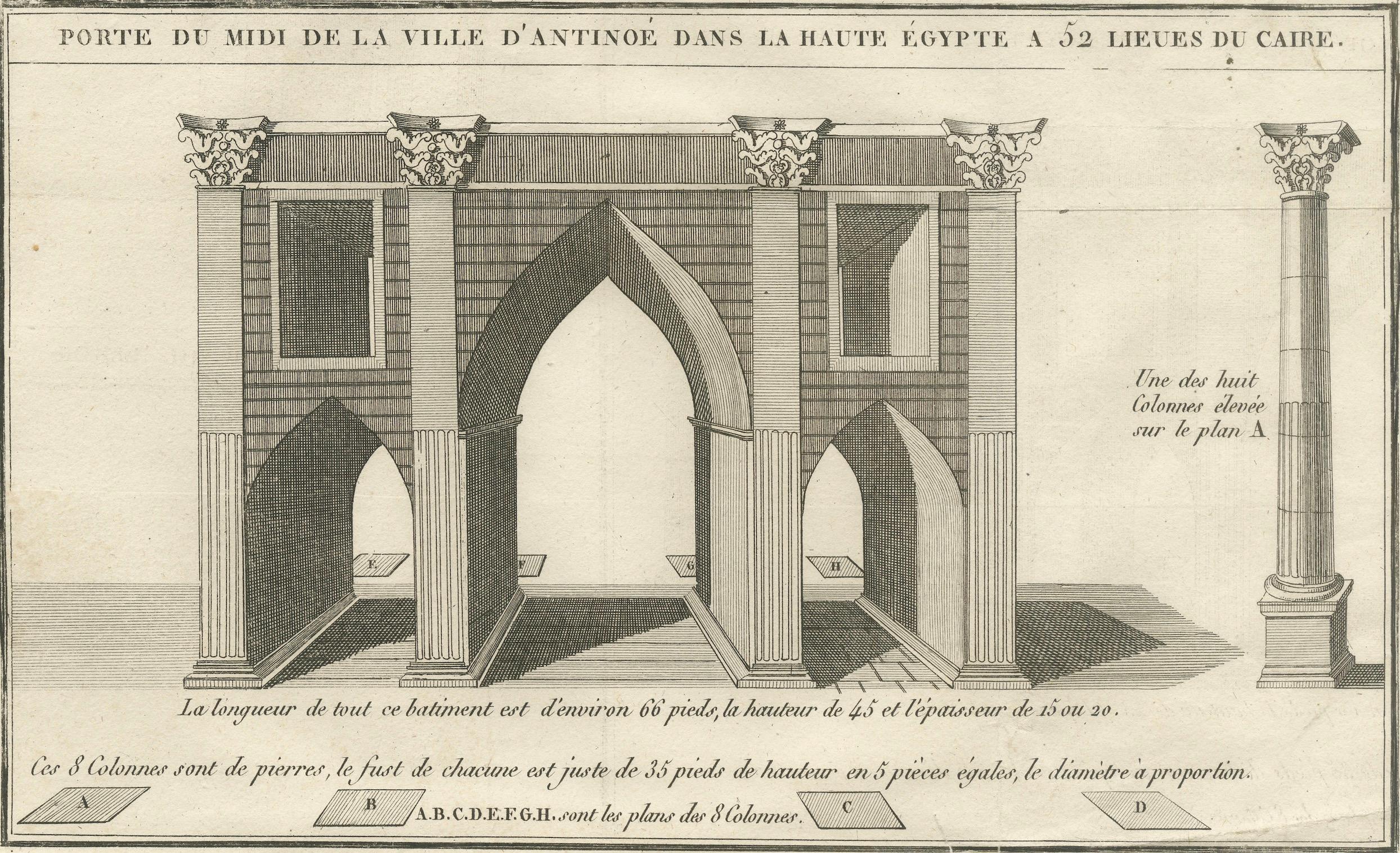 18th Century South Gate of Antinoë – Architectural Engraving, Upper Egypt, c.1790 For Sale