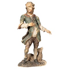 South German Carved Wood Figure Of A Shepherd And His Sheep