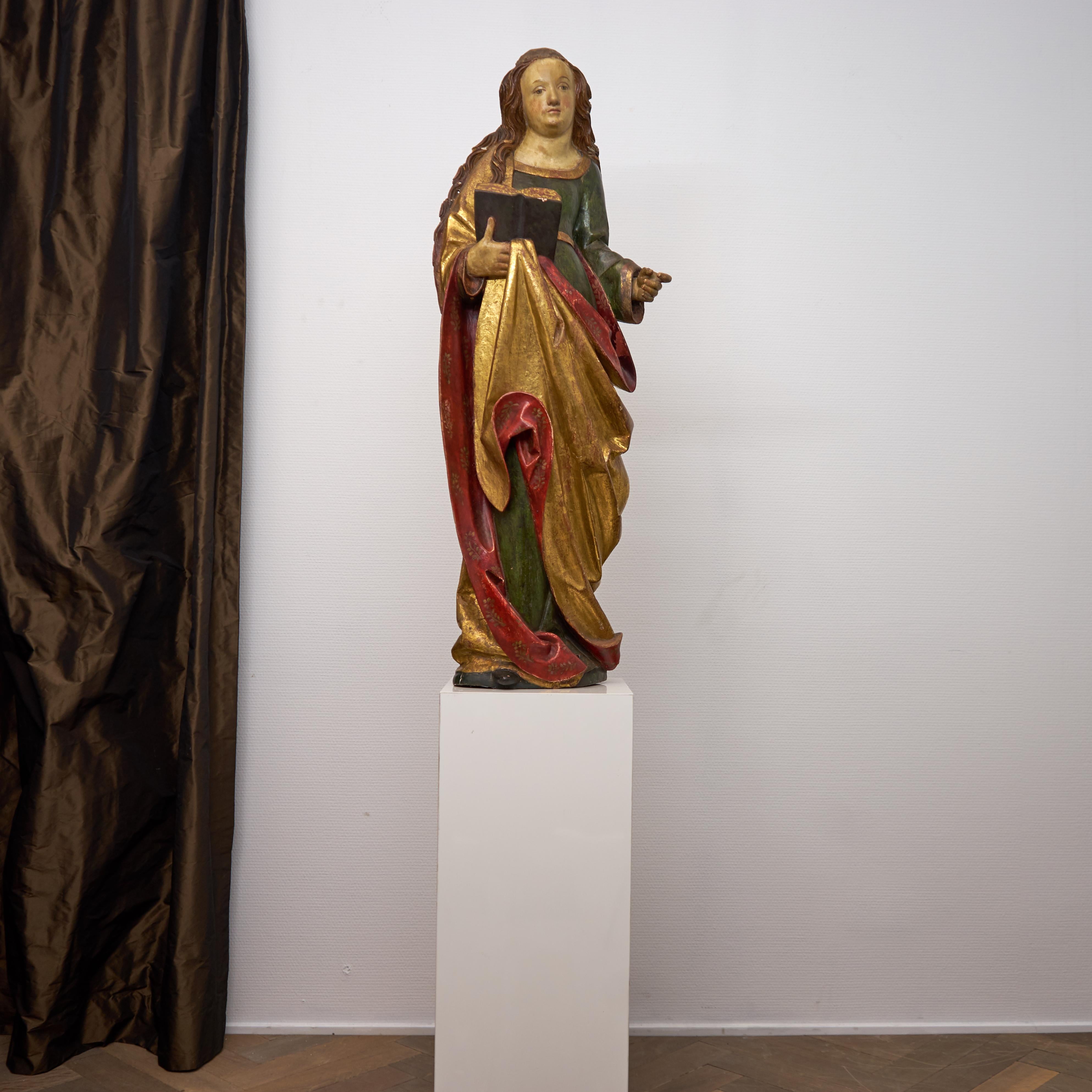 Polychromed South German Probably Swabian Late Gothic Polychrome Sculpture of Saint Anna For Sale