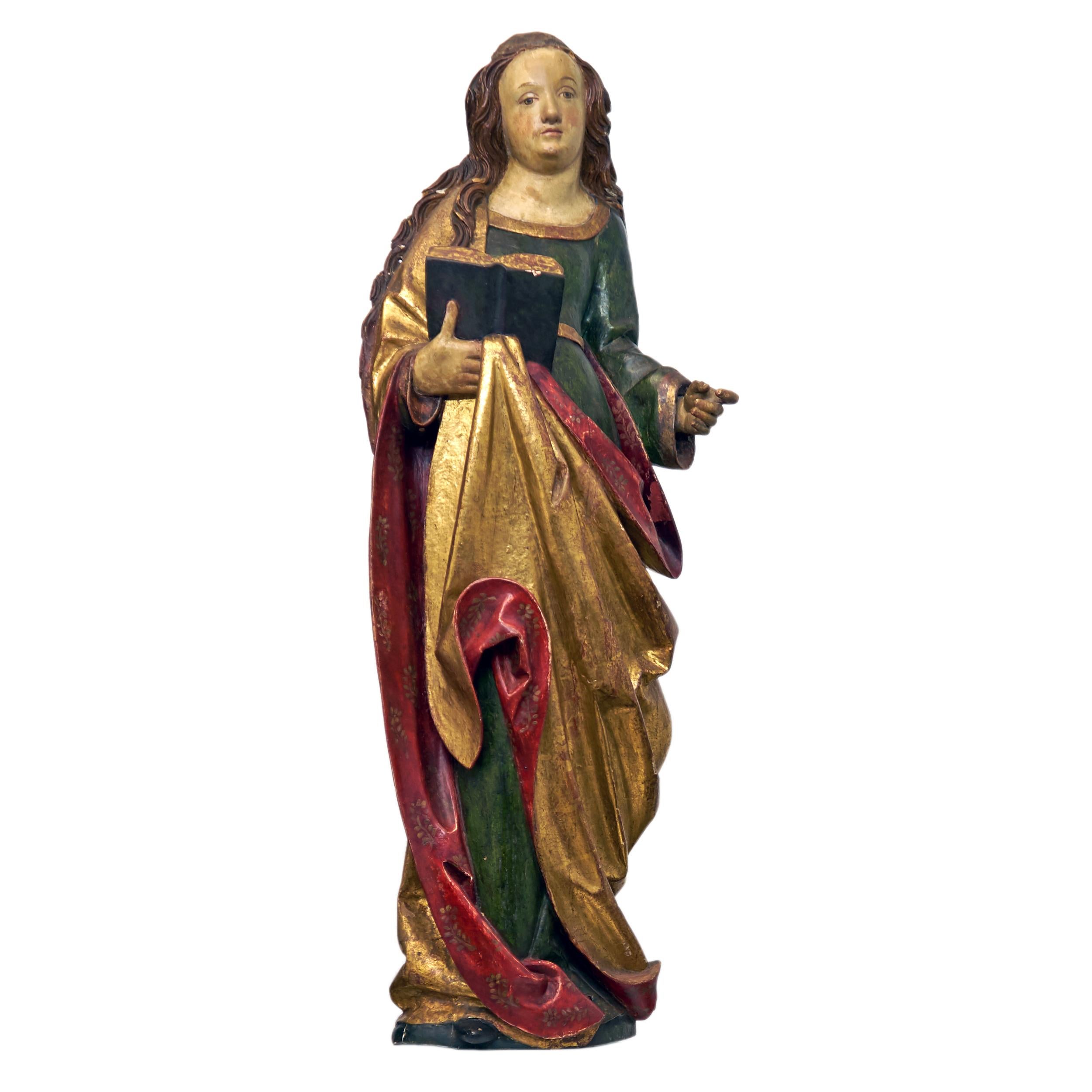 South German Probably Swabian Late Gothic Polychrome Sculpture of Saint Anna For Sale