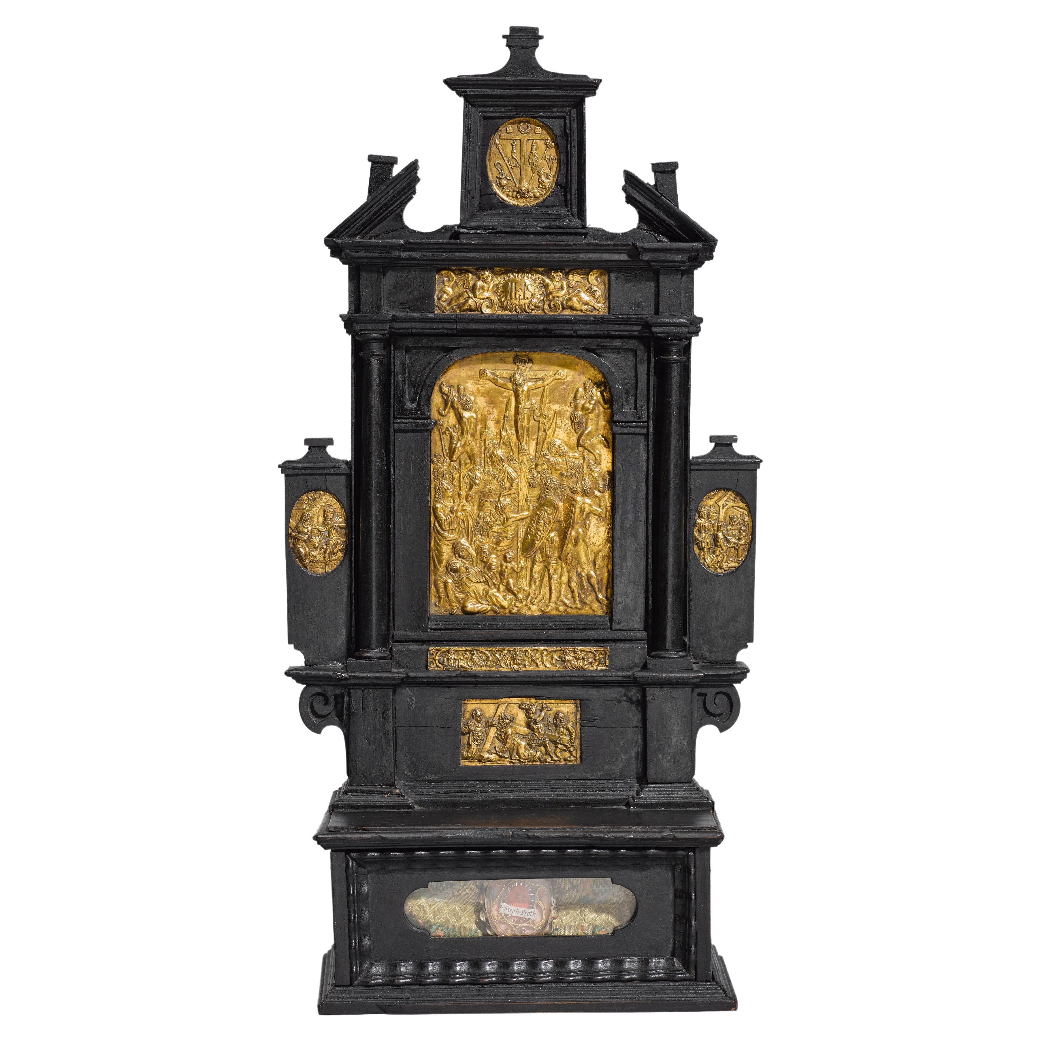 South German Renaissance House Altar, Tabernacle with Gilt Bronze Plaquettes