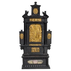 Antique South German Renaissance House Altar, Tabernacle with Gilt Bronze Plaquettes