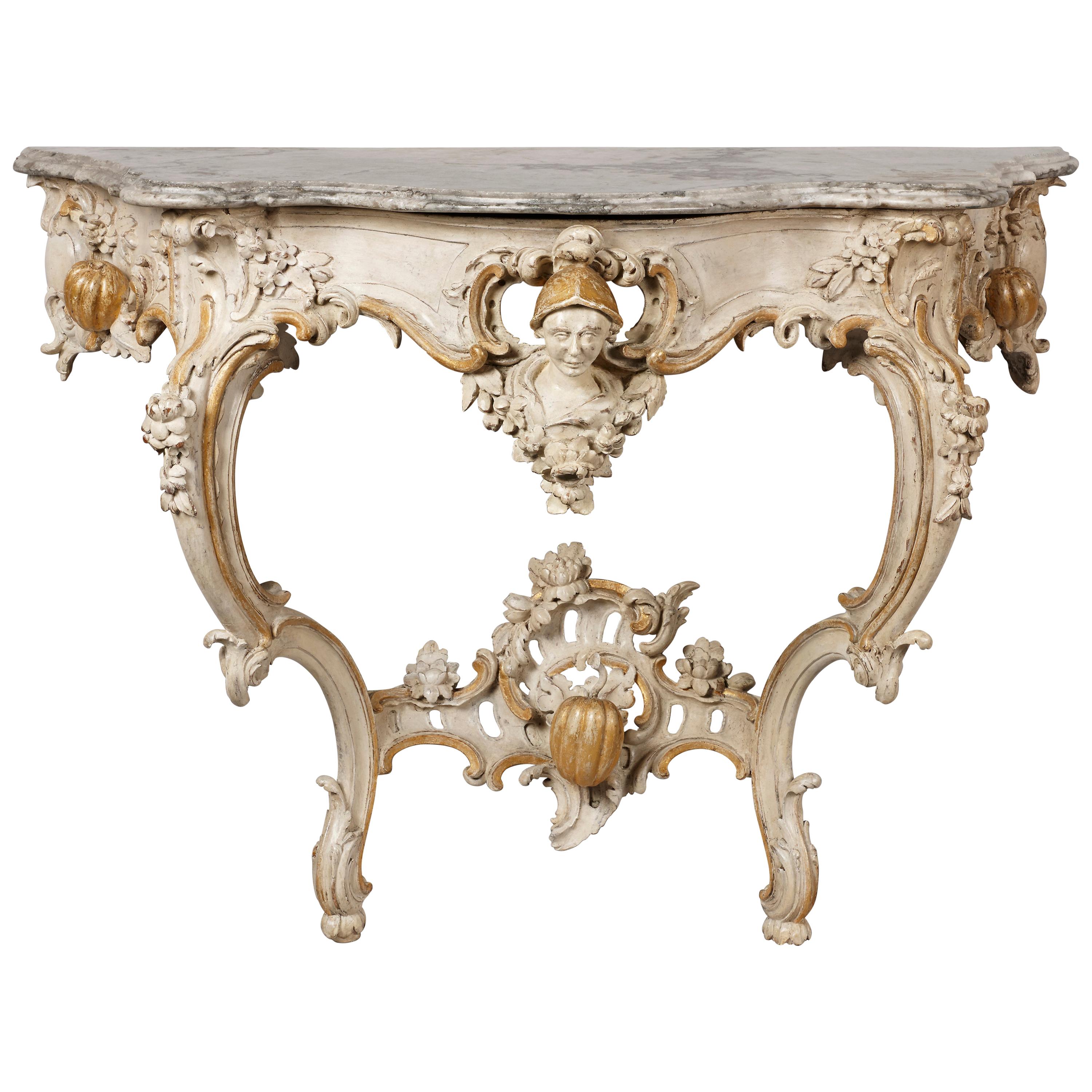 South German White Painted Rococo Console Table, Mid-18th Century