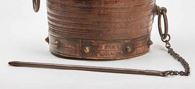 Indian Rice Bucket South Indian Antique Metal Clad Wood Rice Bucket For Sale at 1stDibs