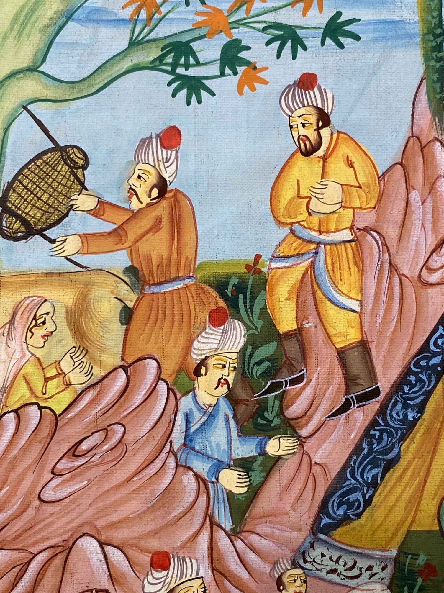 Peinture miniature signée du sud de l'Inde, Rajasthan, scène de village dans le désert en vente 2