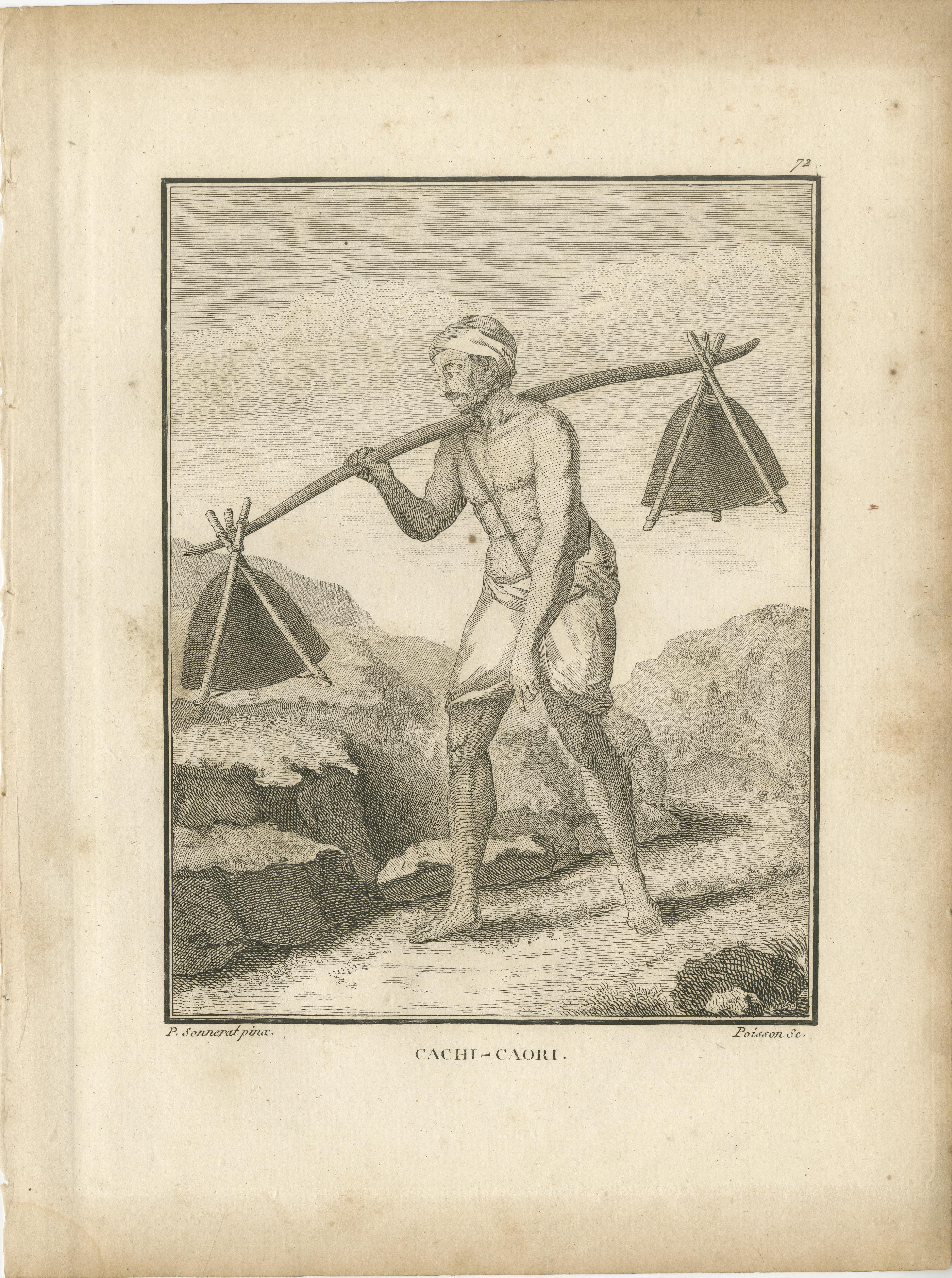 Français Travailleurs indiens du Sud transportant des marchandises - Paëni Caori et Cachi Caori, 1806 en vente