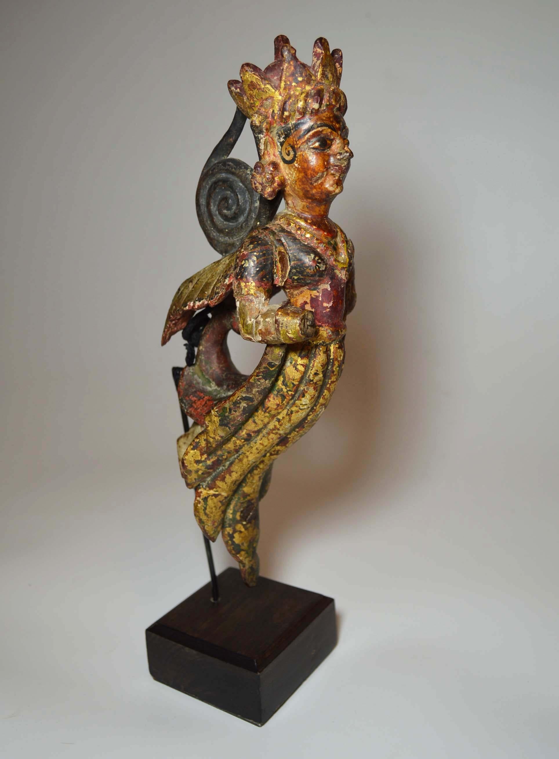 South Indian Poly Chrome Wood Angel Figure, circa 1800 1