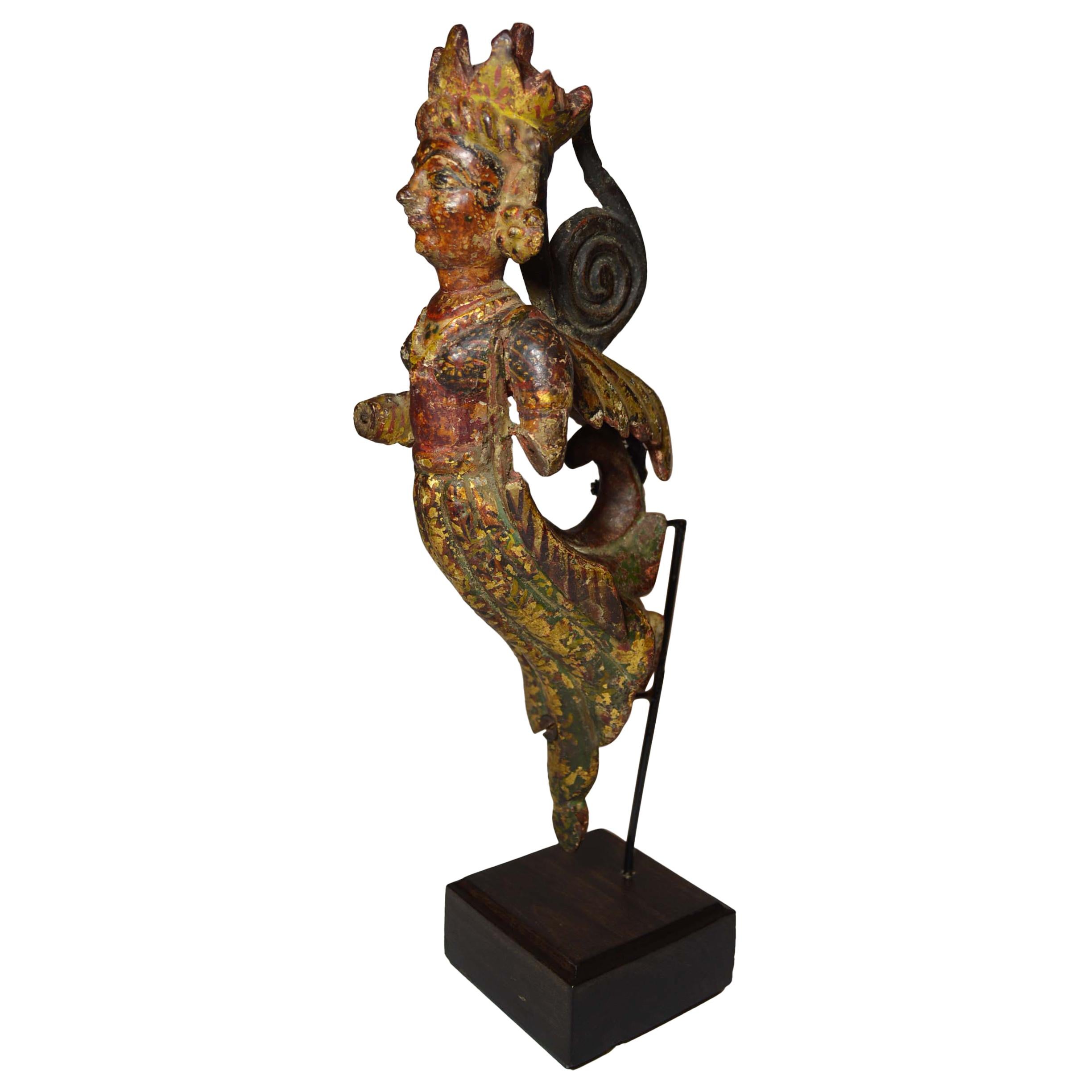 South Indian Poly Chrome Wood Angel Figure, circa 1800