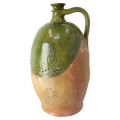 South of France Provencal Oil Jar Terracotta with Green Glaze, 19th Century