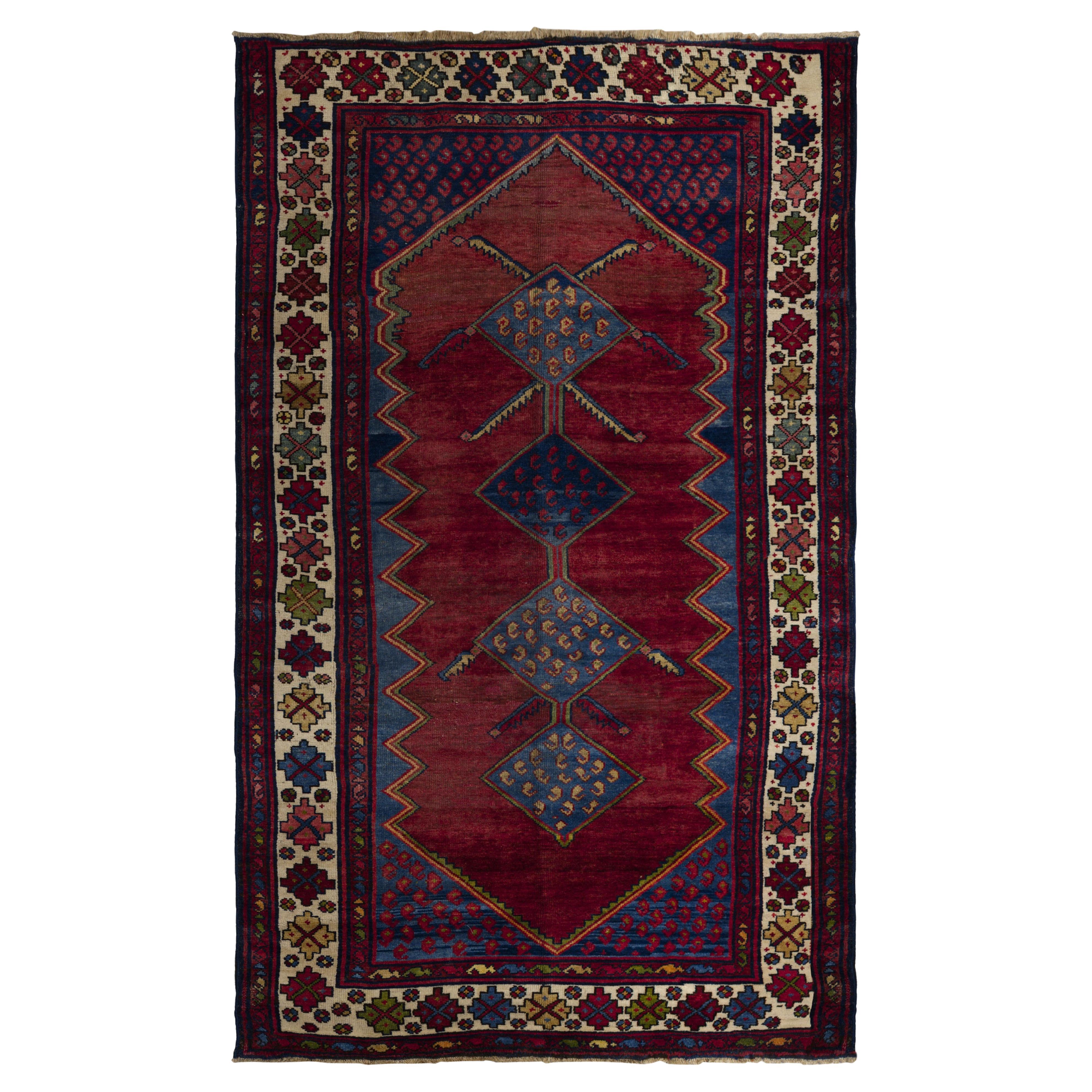 South Persian Geometric Diamond Medallion – Deep Red / Indigo