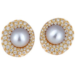 South Sea, Pearl and 3.50 Carat Diamonds Set with Omegas, 14 Karat Yellow Gold