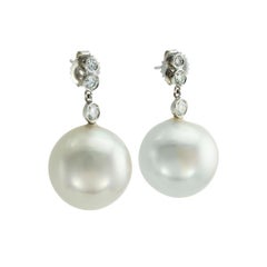 South Sea 16.5 mm Pearl Diamond White Gold Drop Earrings