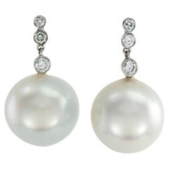 Vintage South Sea 16.5 mm Pearl Diamond White Gold Drop Earrings