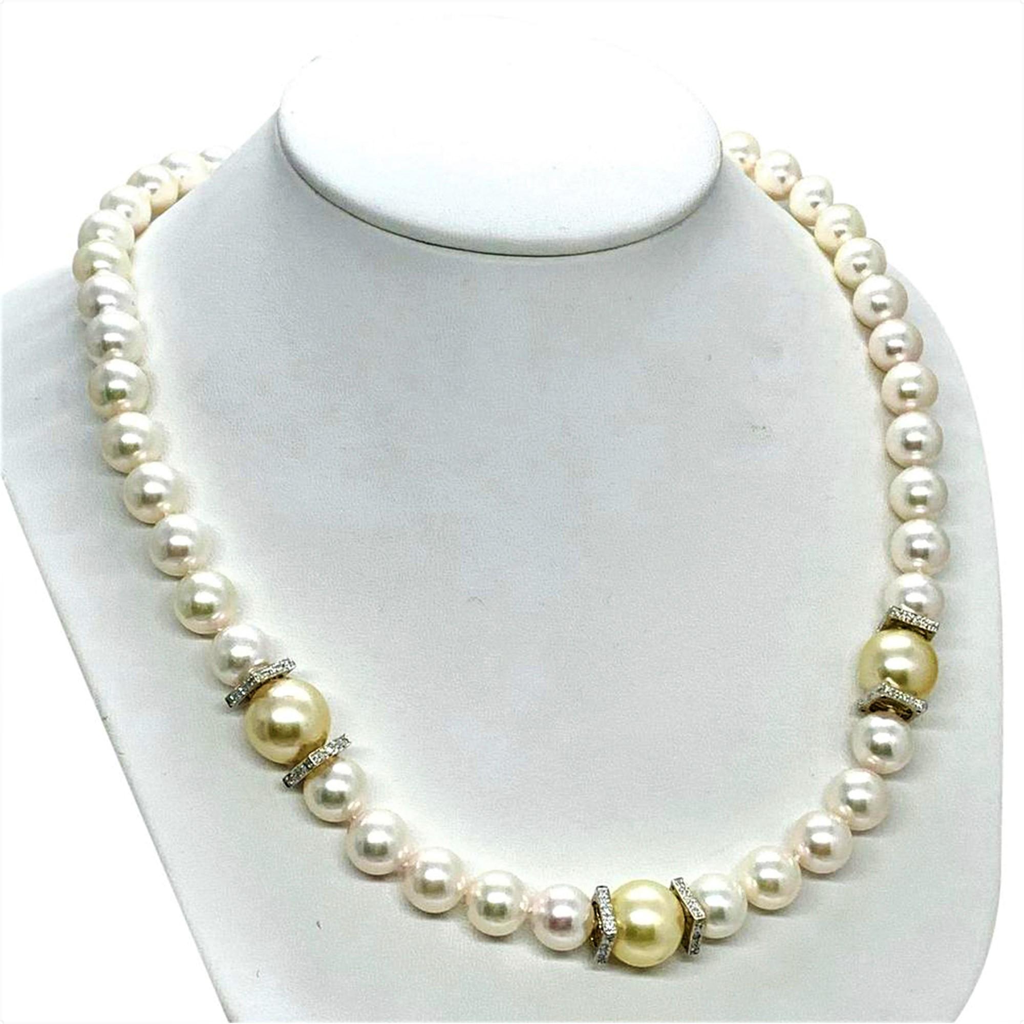 Fine Quality South Sea Akoya Pearl Diamond Necklace 14k Gold 11.60 mm 18