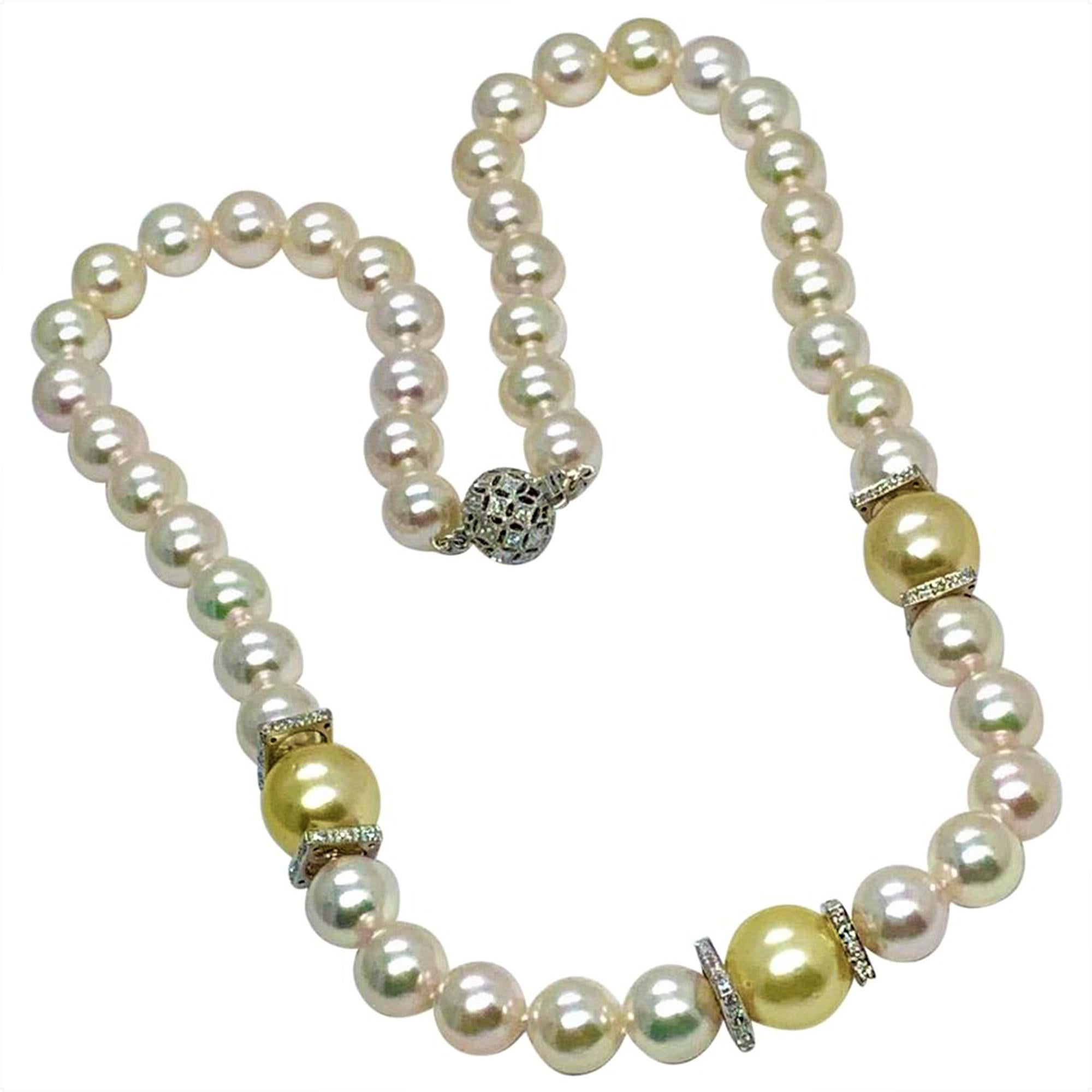 Südsee- Akoya-Perlenkette 14k Gold zertifiziert (Rundschliff) im Angebot