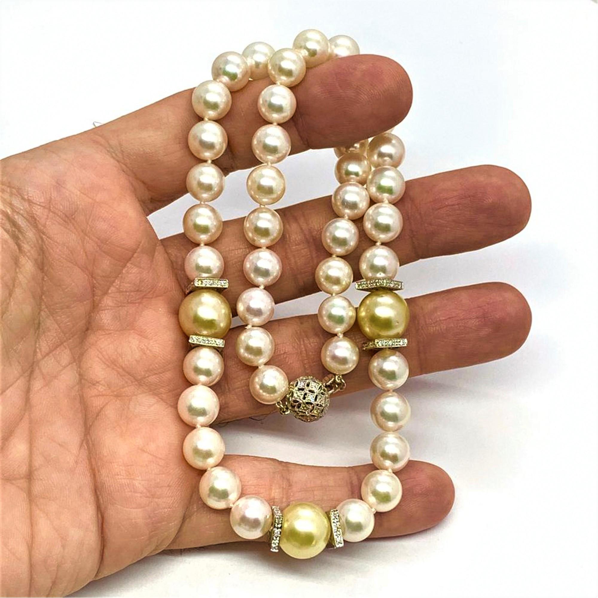 Modern South Sea Akoya Pearl Necklace 14k Gold Certified For Sale