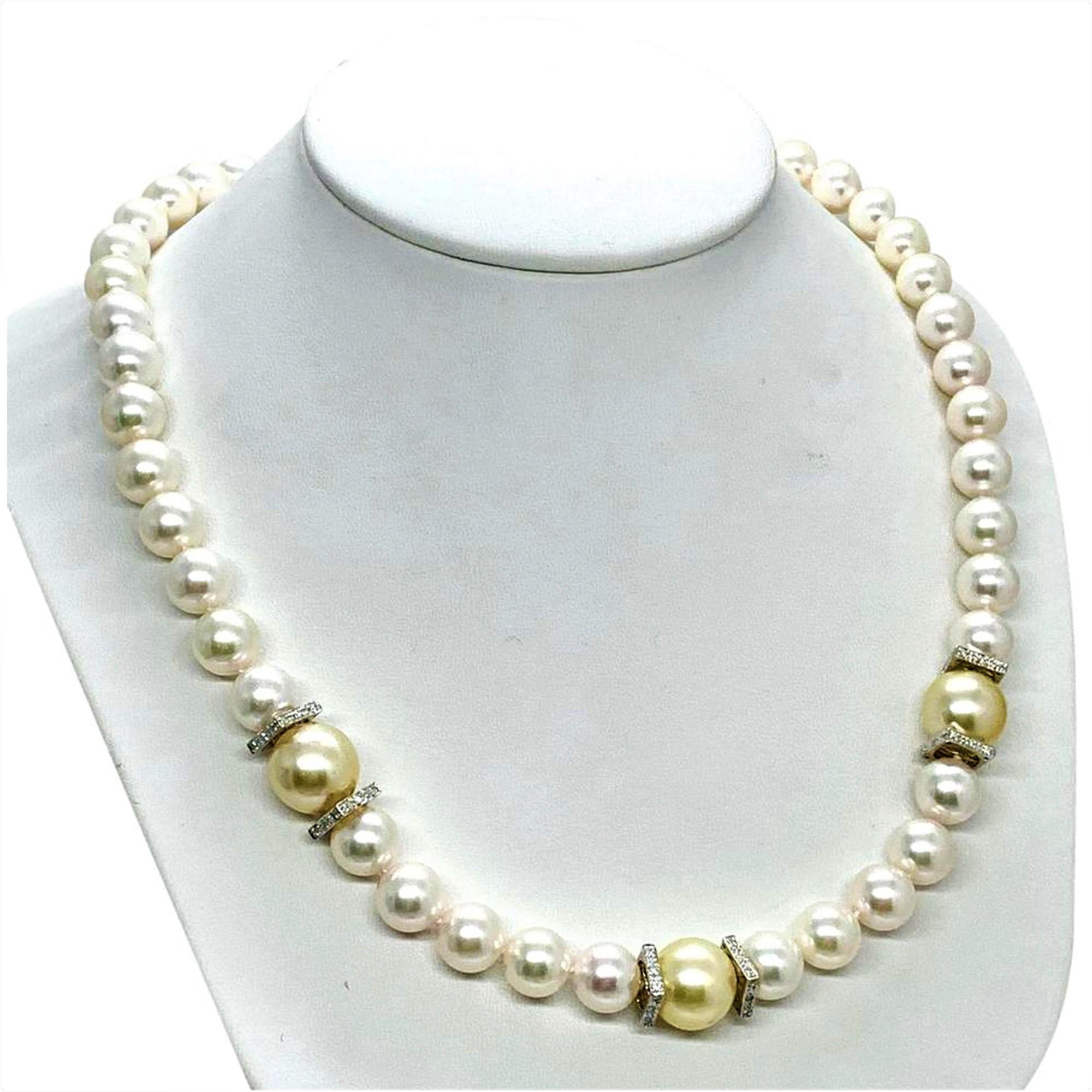 Round Cut South Sea Akoya Pearl Necklace 14k Gold Certified For Sale