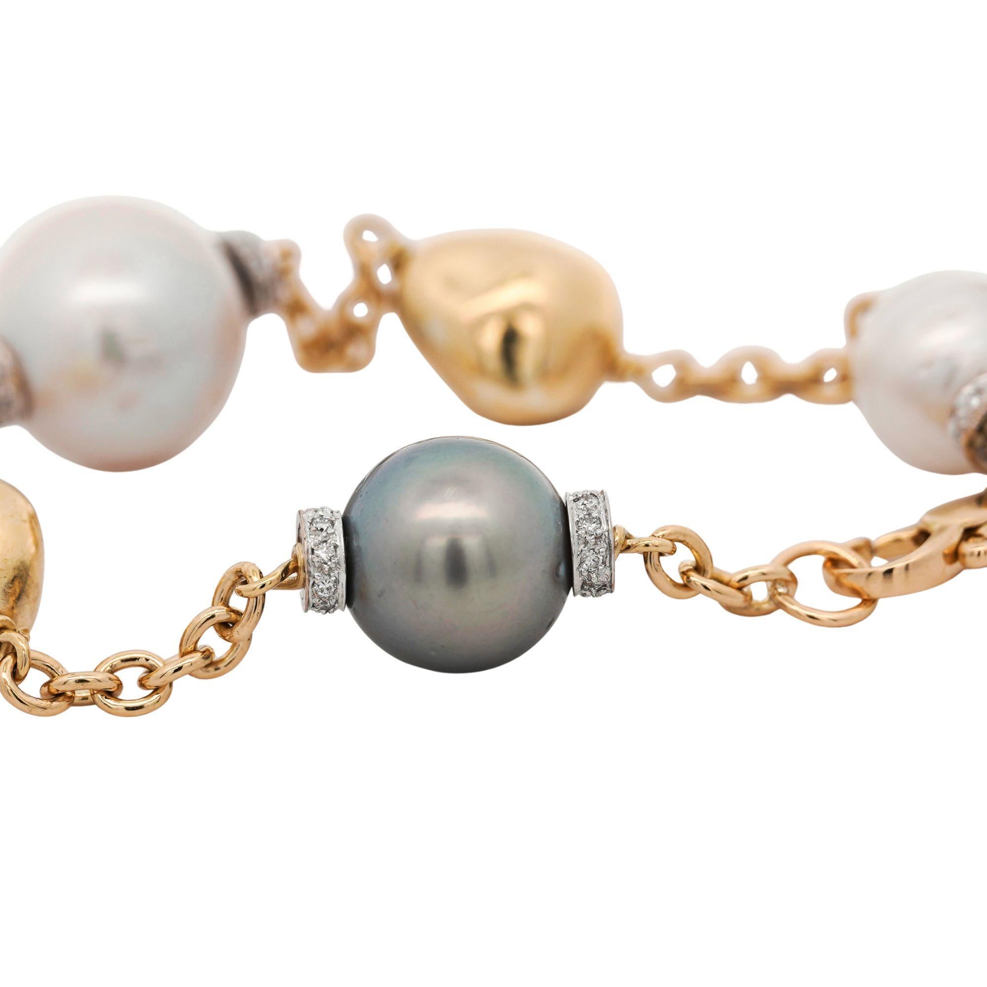 Pulsera de perlas del mar del Sur y Akoya con cuentas de oro de 18 quilates Art Decó en venta