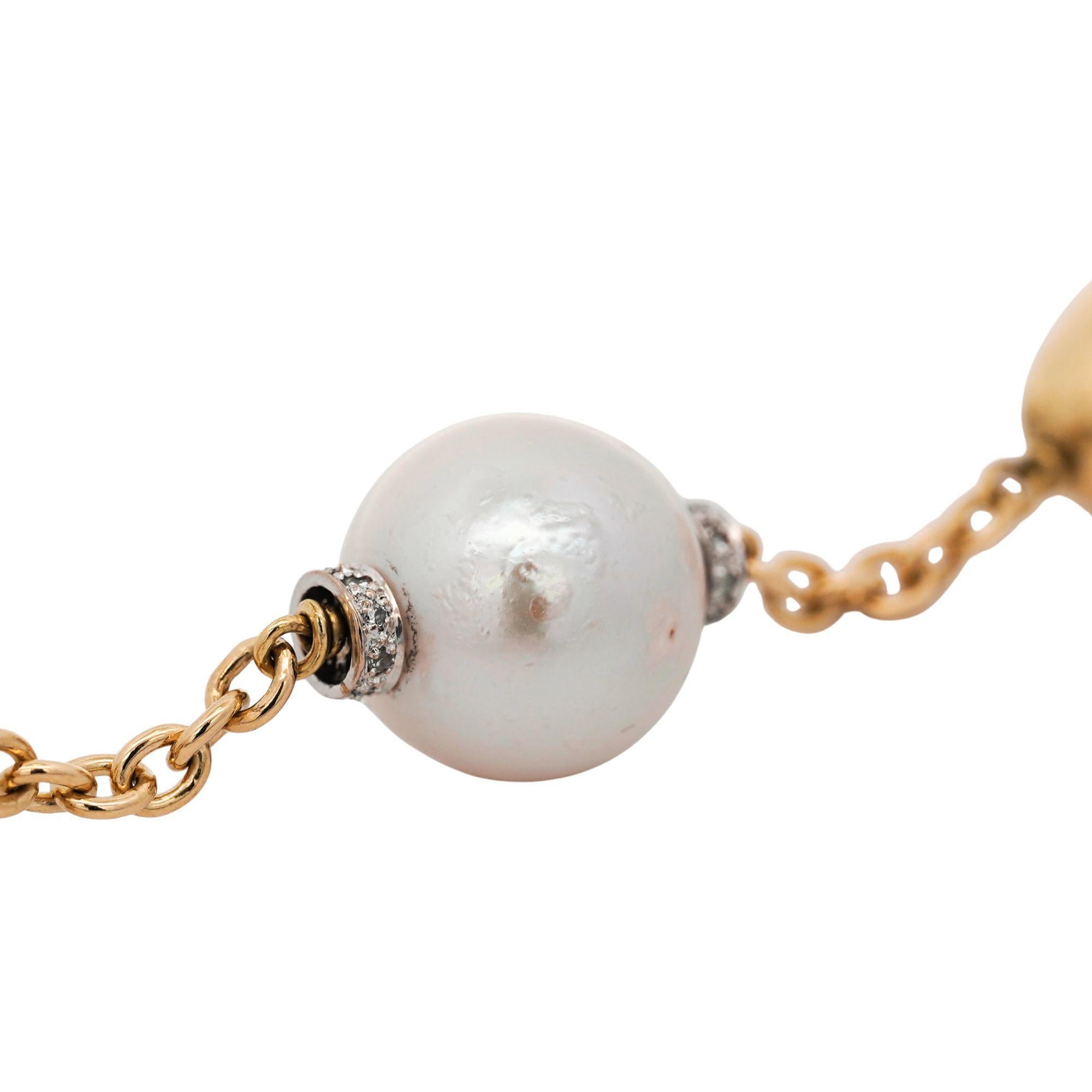 Pulsera de perlas del mar del Sur y Akoya con cuentas de oro de 18 quilates en Excelente estado para la venta en Miami, FL