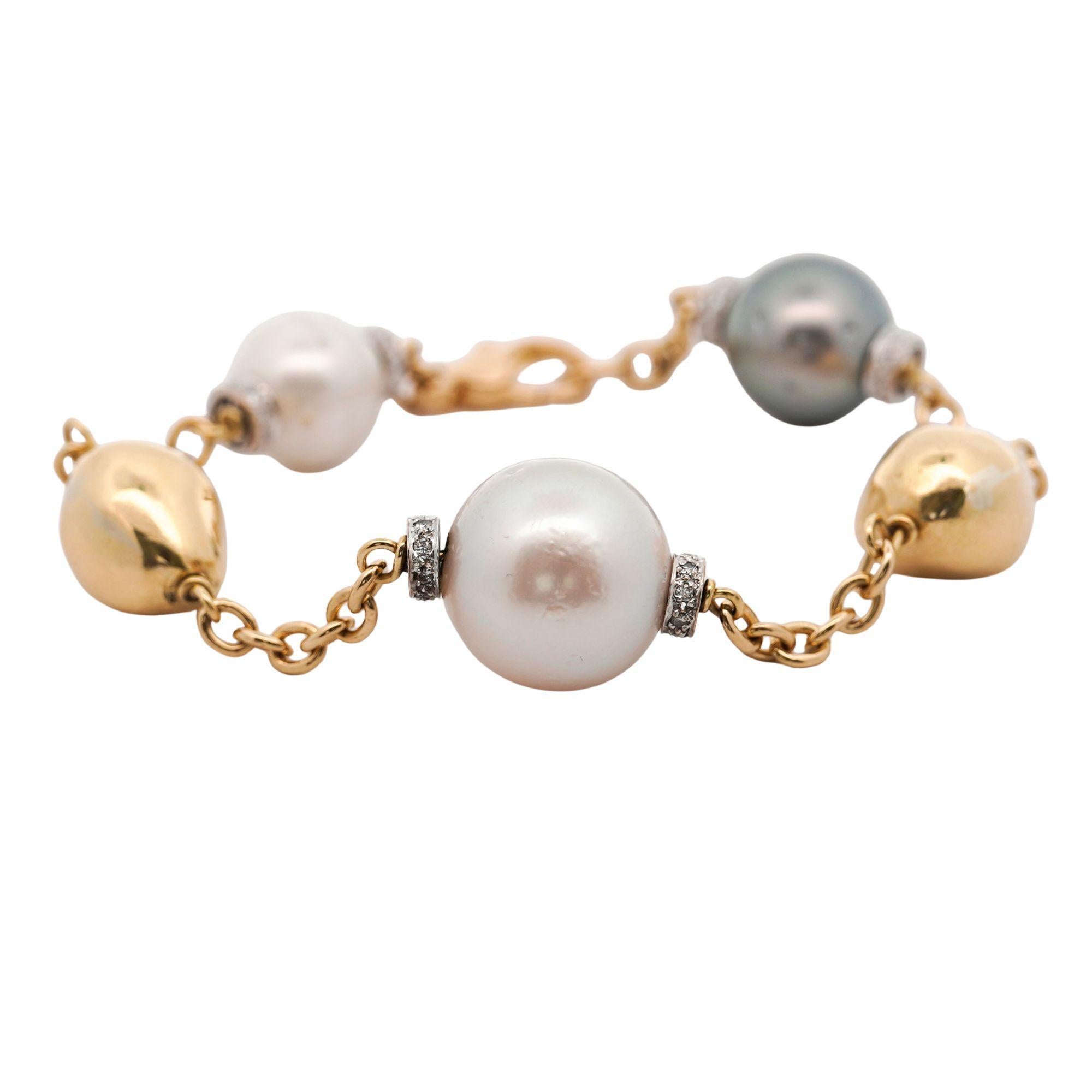 De las mujeres Pulsera de perlas del mar del Sur y Akoya con cuentas de oro de 18 quilates en venta
