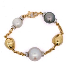 Pulsera de perlas del mar del Sur y Akoya con cuentas de oro de 18 quilates